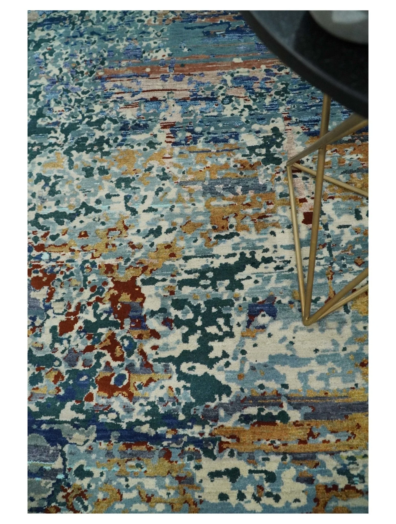 2.6x10 Fine Hand Knotted Blue Modern Abstract Wool and Silk Runner Area Rug | AGR12 - Image 5