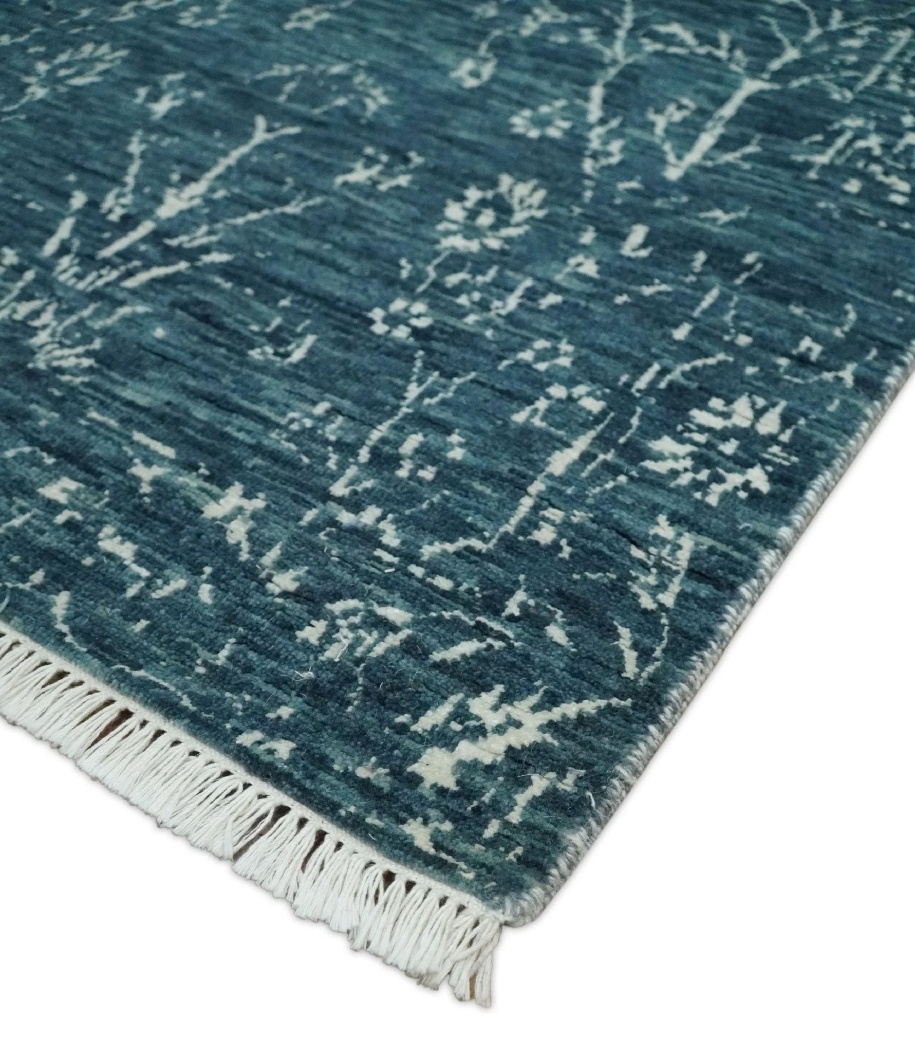 2.6x10 Fine Hand Knotted White and Blue Traditional Persian Style Antique Wool Rug - Image 4
