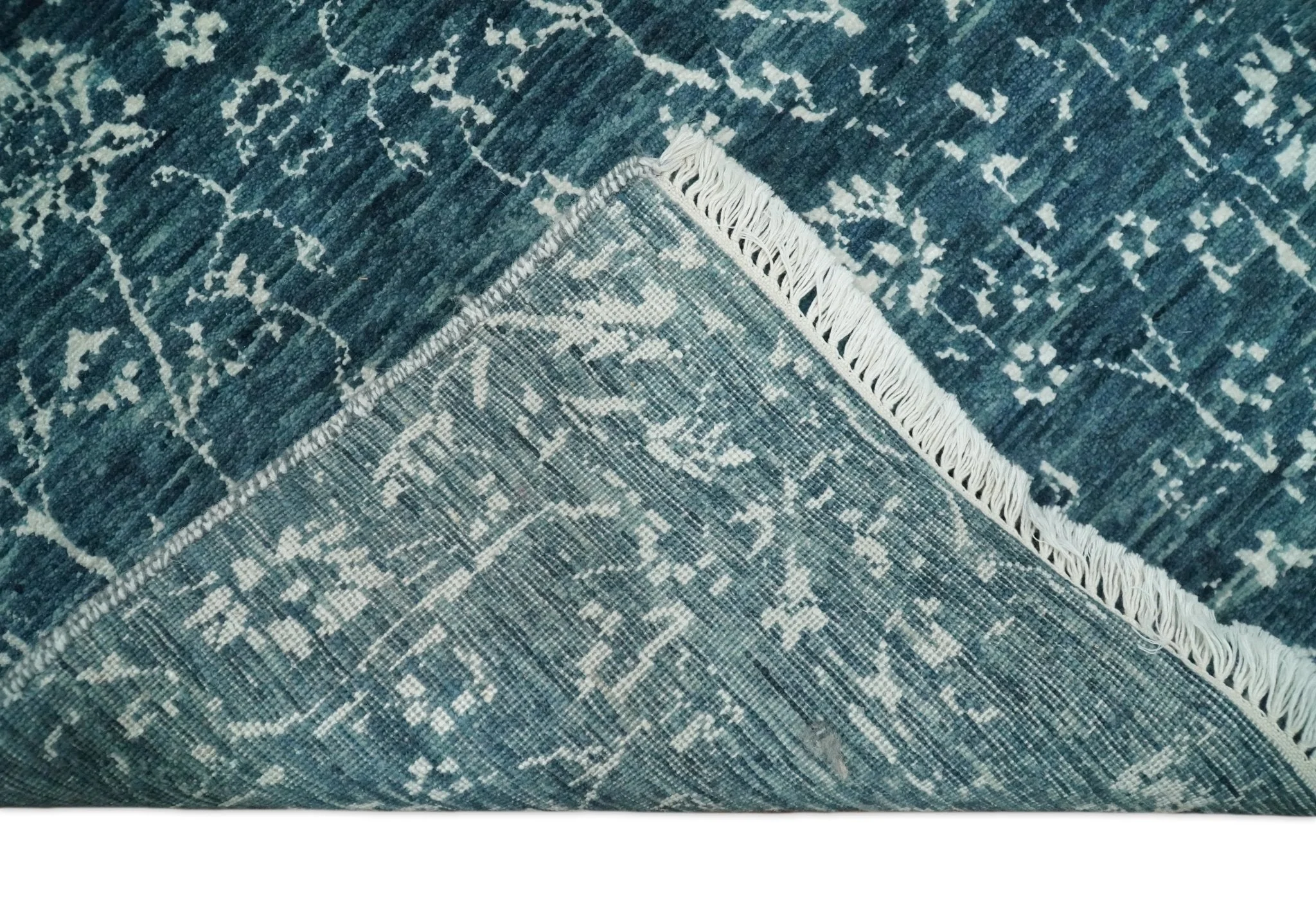 2.6x10 Fine Hand Knotted White and Blue Traditional Persian Style Antique Wool Rug - Image 6