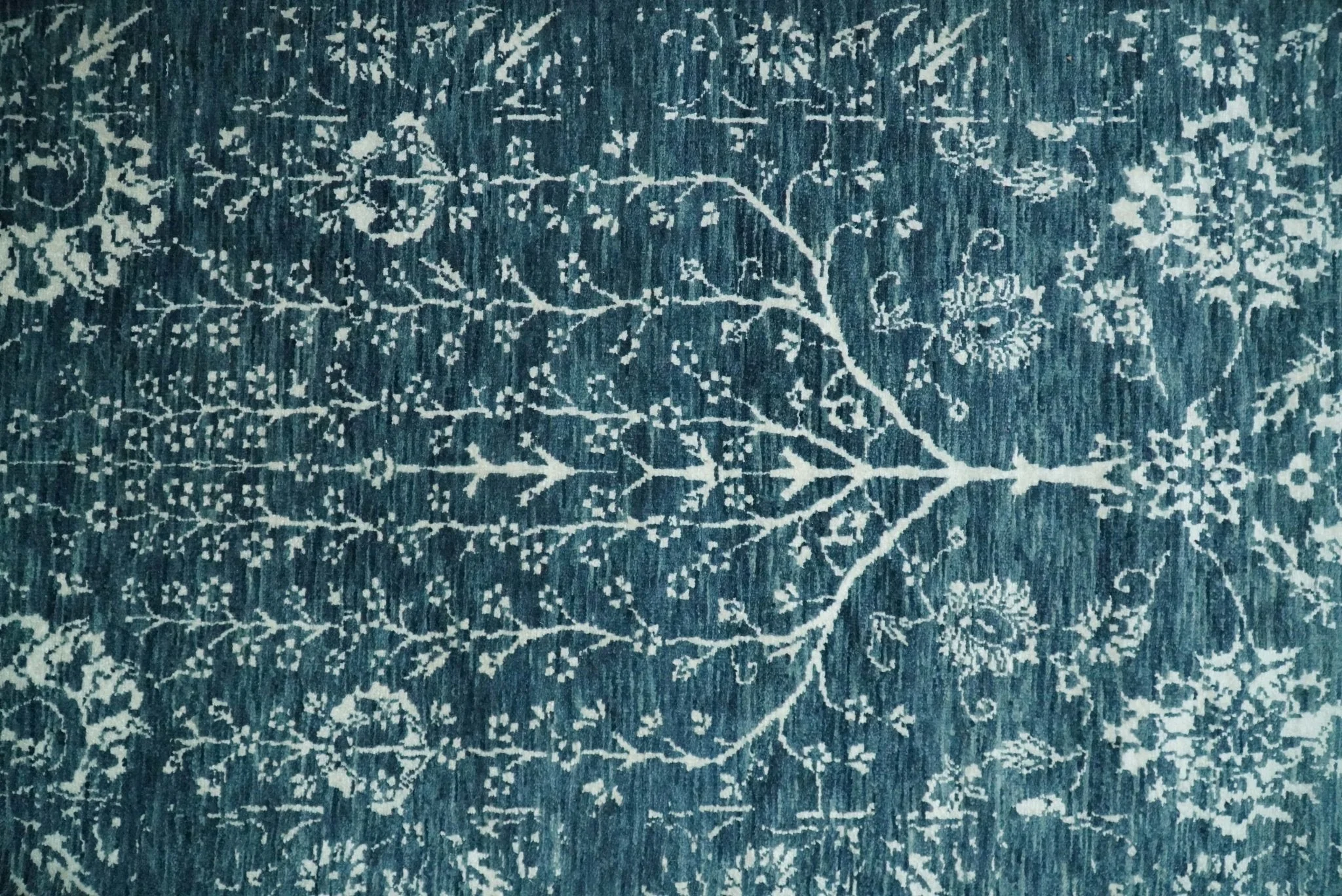 2.6x10 Fine Hand Knotted White and Blue Traditional Persian Style Antique Wool Rug - Image 9