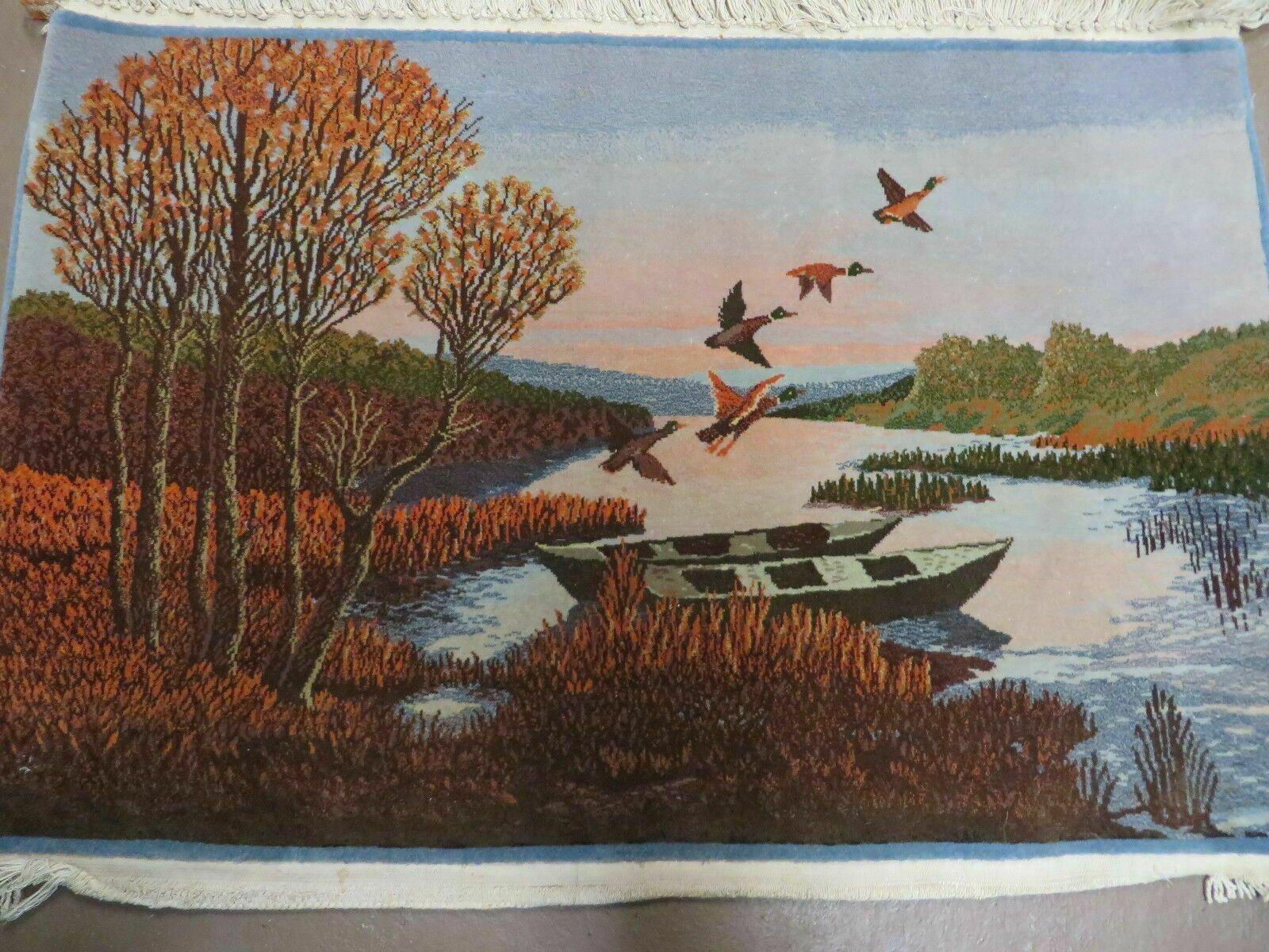 2' X 3' Vintage Handmade Pakistan Pictorial Rug Carpet Scenery Bird Tree Wow - Image 12