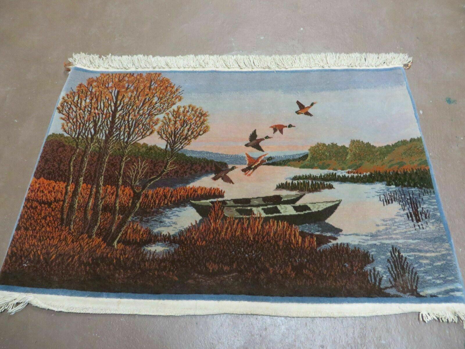 2' X 3' Vintage Handmade Pakistan Pictorial Rug Carpet Scenery Bird Tree Wow - Image 2