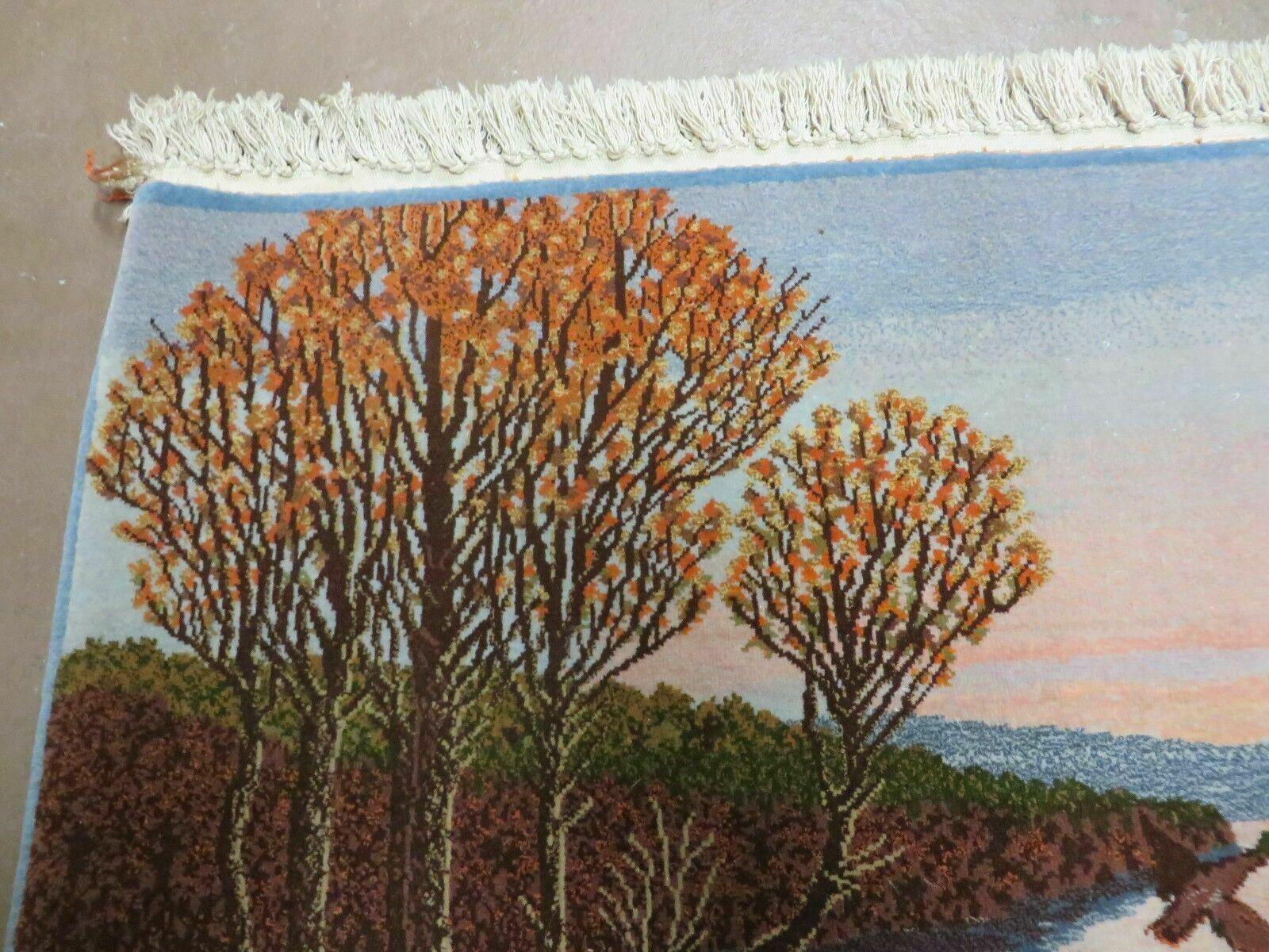 2' X 3' Vintage Handmade Pakistan Pictorial Rug Carpet Scenery Bird Tree Wow - Image 3