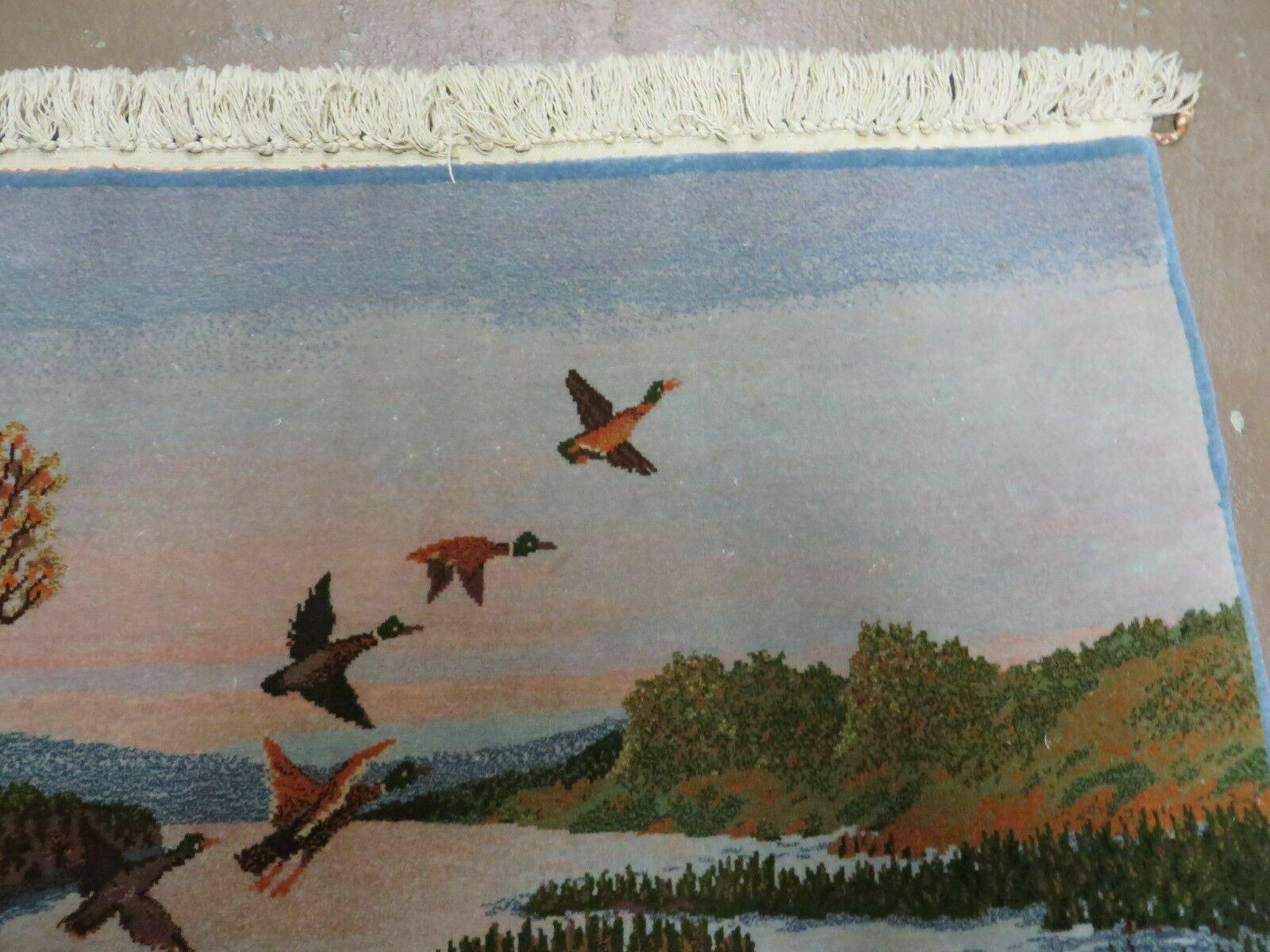 2' X 3' Vintage Handmade Pakistan Pictorial Rug Carpet Scenery Bird Tree Wow - Image 4