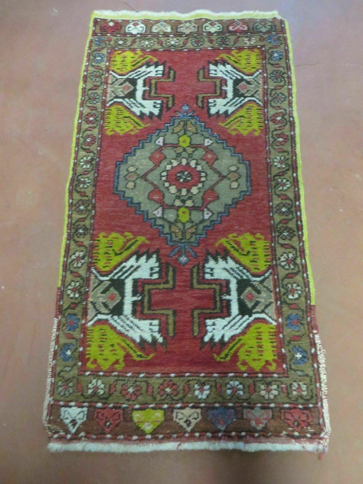 20" X 38" Antique Handmade Turkish Oushak Oshak Yastik Wool Rug Mat Turkey Nice