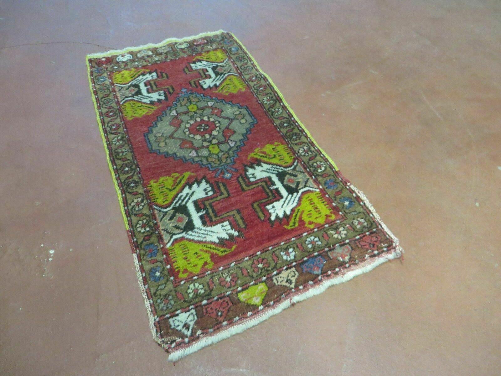20" X 38" Antique Handmade Turkish Oushak Oshak Yastik Wool Rug Mat Turkey Nice - Image 2
