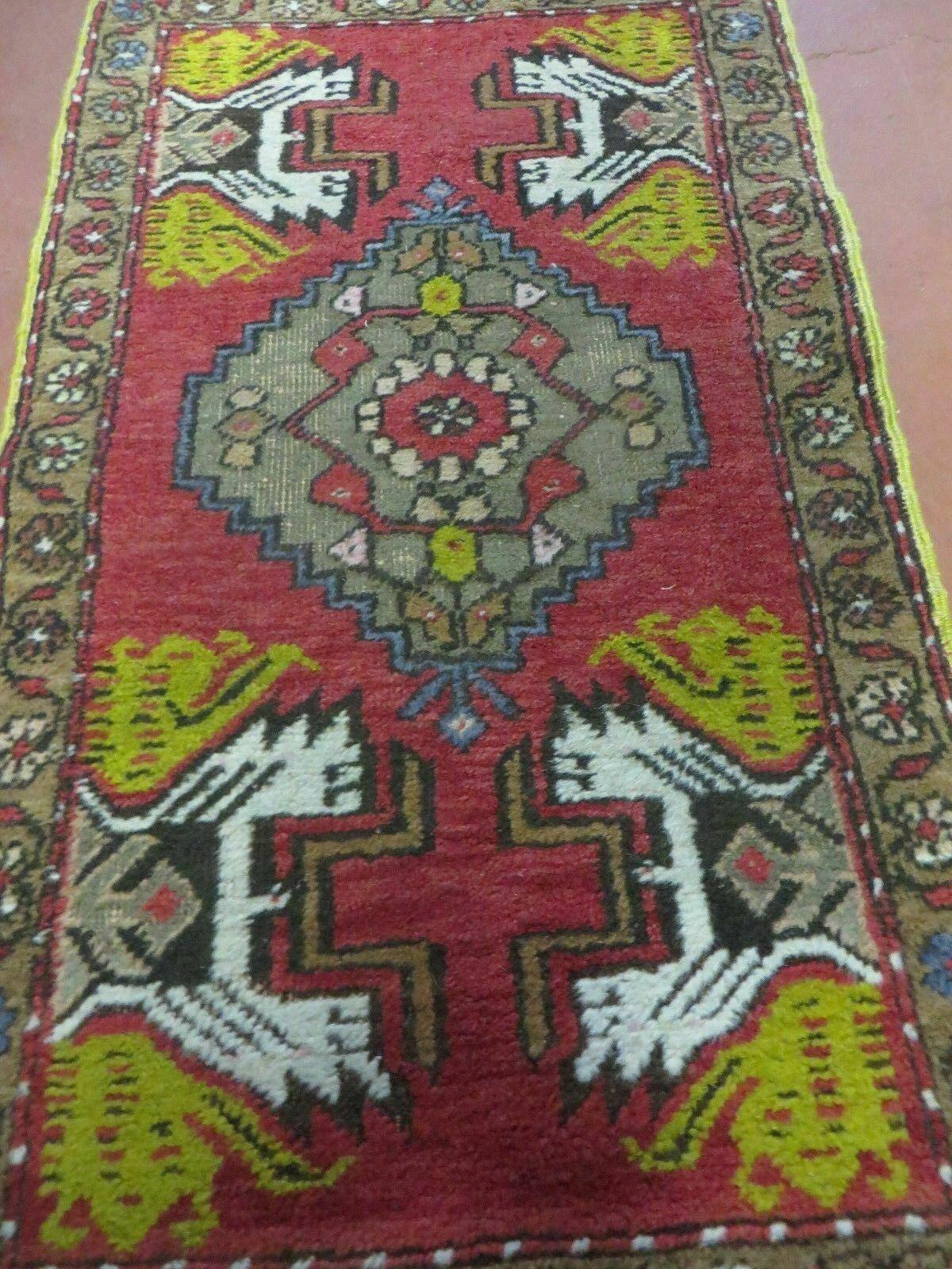 20" X 38" Antique Handmade Turkish Oushak Oshak Yastik Wool Rug Mat Turkey Nice - Image 5