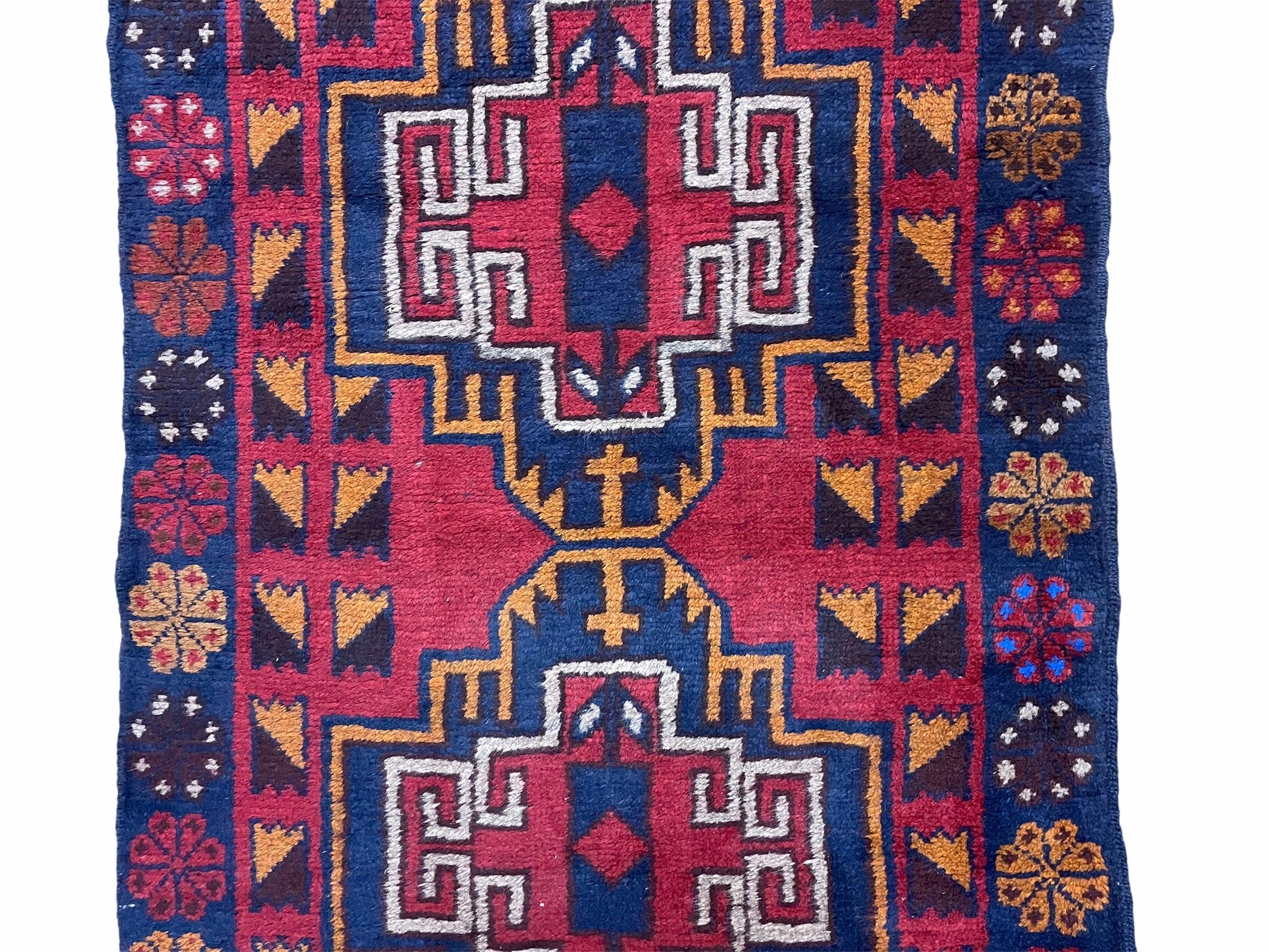 3 X 4.3 Vintage Handmade Tribal Wool Rug Balouch Rug Afghan Rug Red Blue Nice - Image 4
