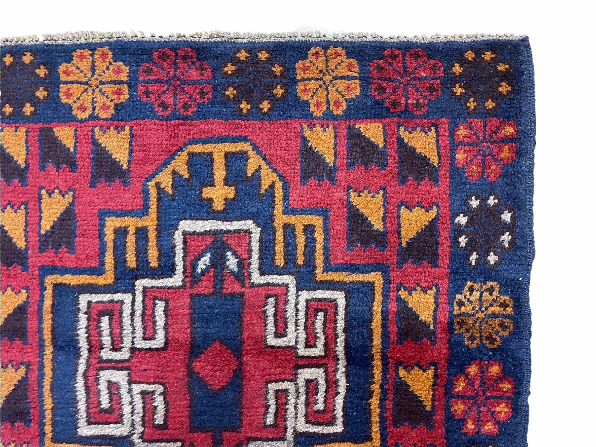 3 X 4.3 Vintage Handmade Tribal Wool Rug Balouch Rug Afghan Rug Red Blue Nice - Image 7