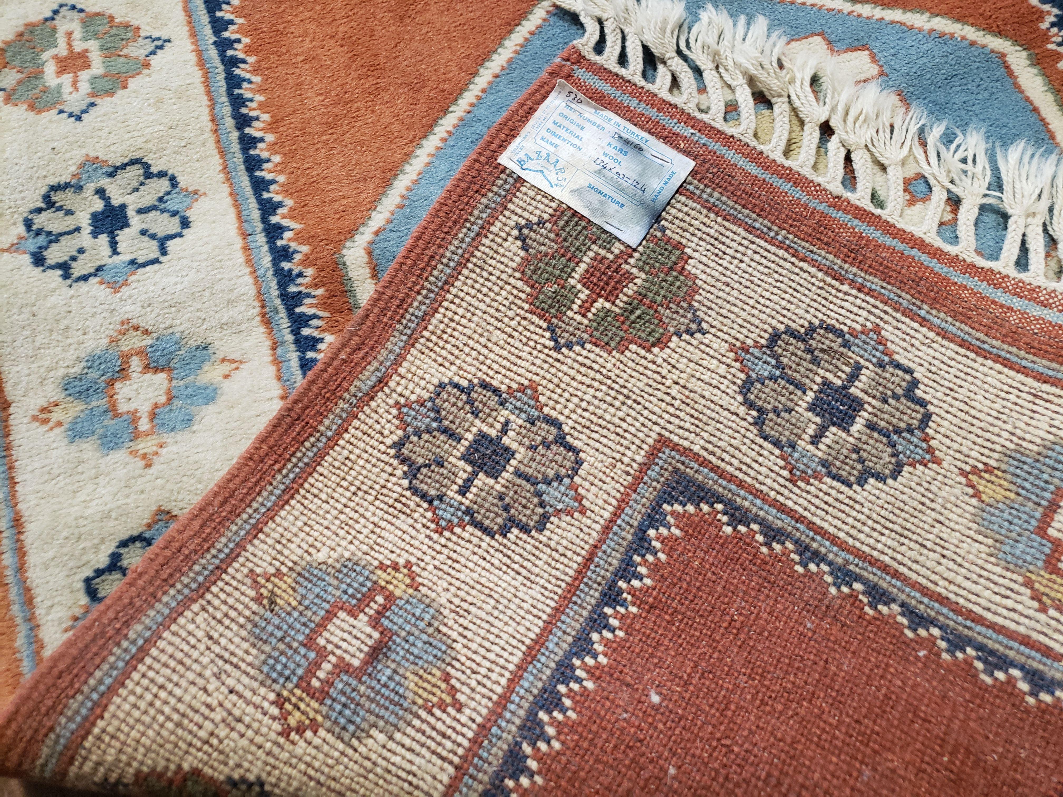 3x5 Handmade Vintage Turkish Area Rug Wool Kazak Carpet 3'1"x4'5" Red Beige - Image 10