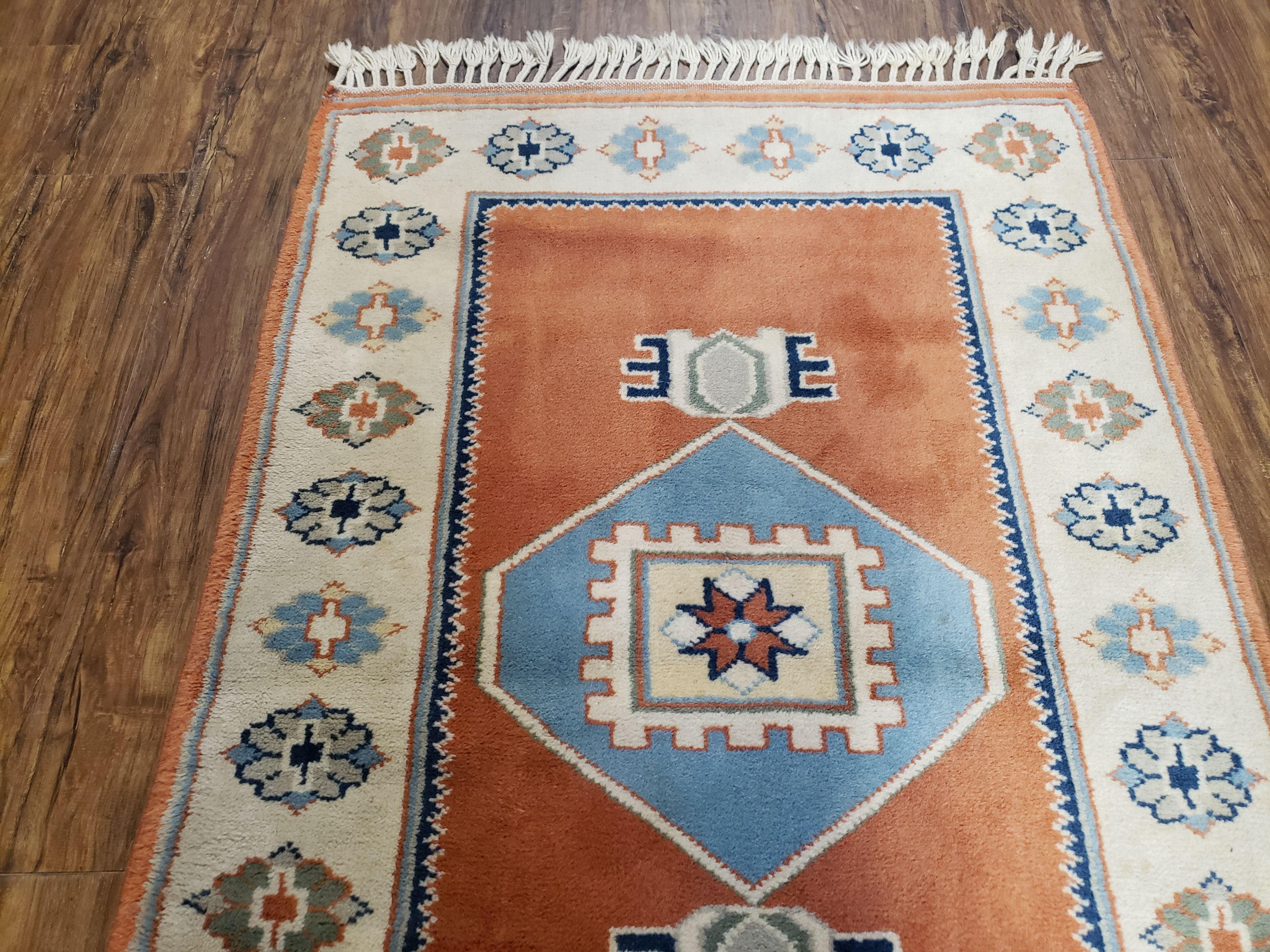 3x5 Handmade Vintage Turkish Area Rug Wool Kazak Carpet 3'1"x4'5" Red Beige - Image 3