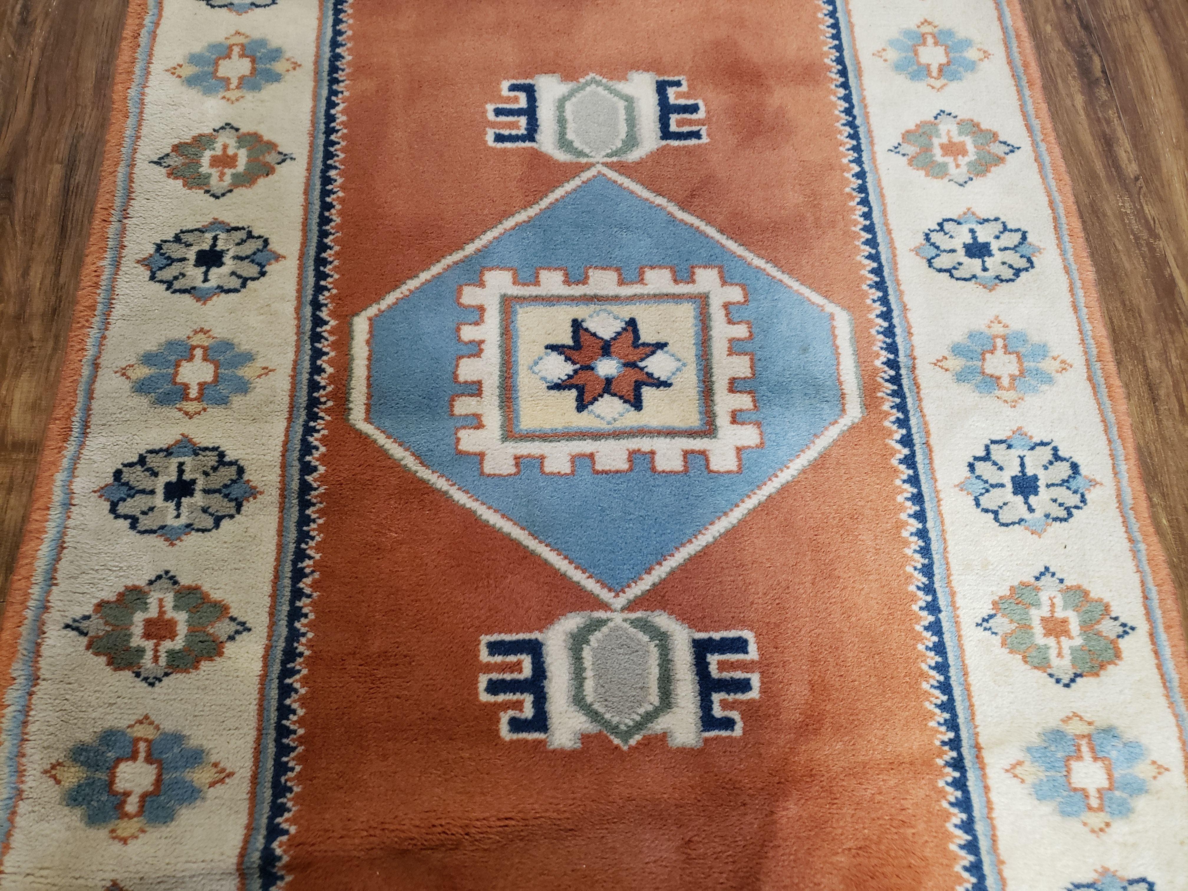 3x5 Handmade Vintage Turkish Area Rug Wool Kazak Carpet 3'1"x4'5" Red Beige - Image 4