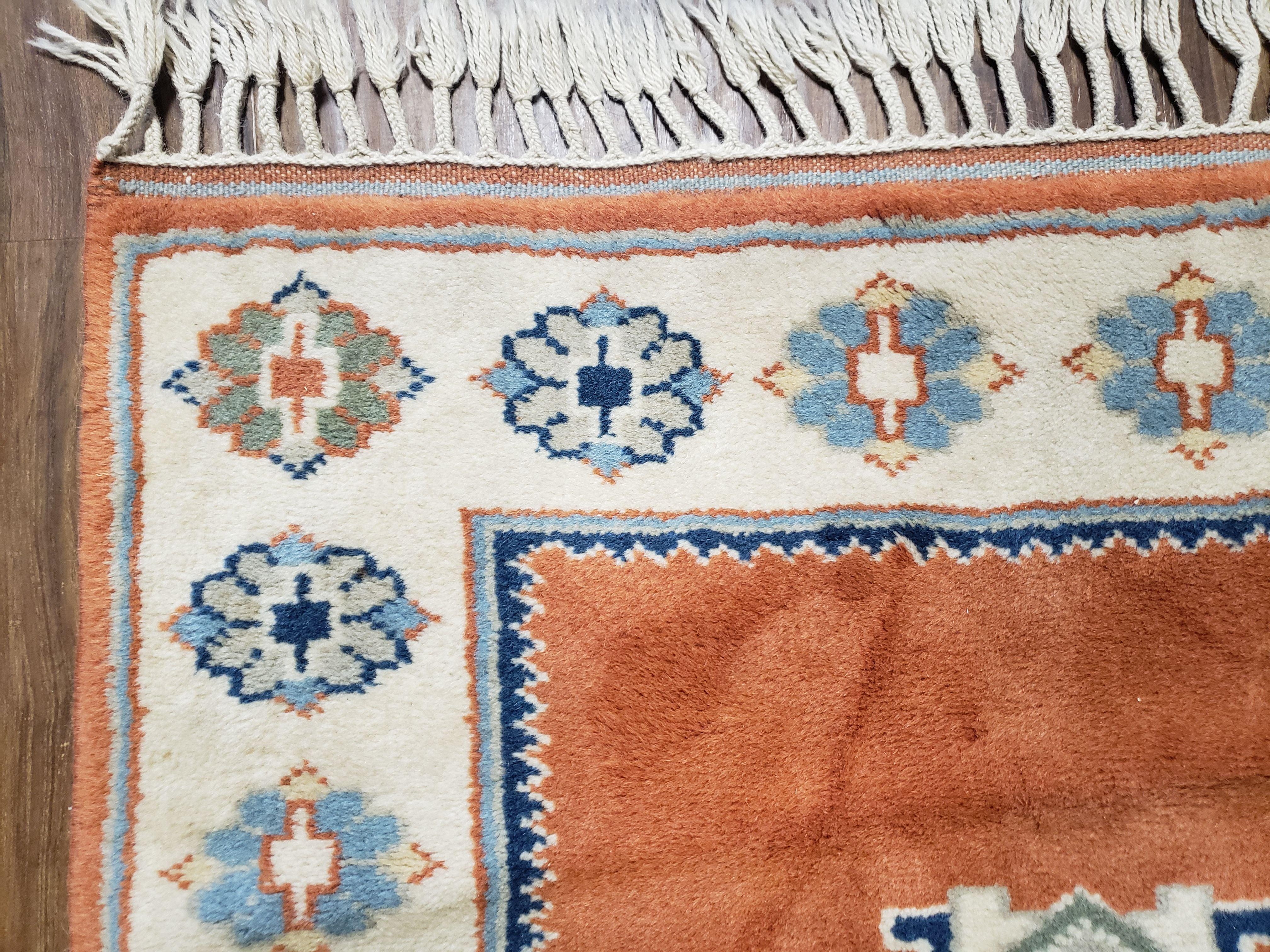 3x5 Handmade Vintage Turkish Area Rug Wool Kazak Carpet 3'1"x4'5" Red Beige - Image 6