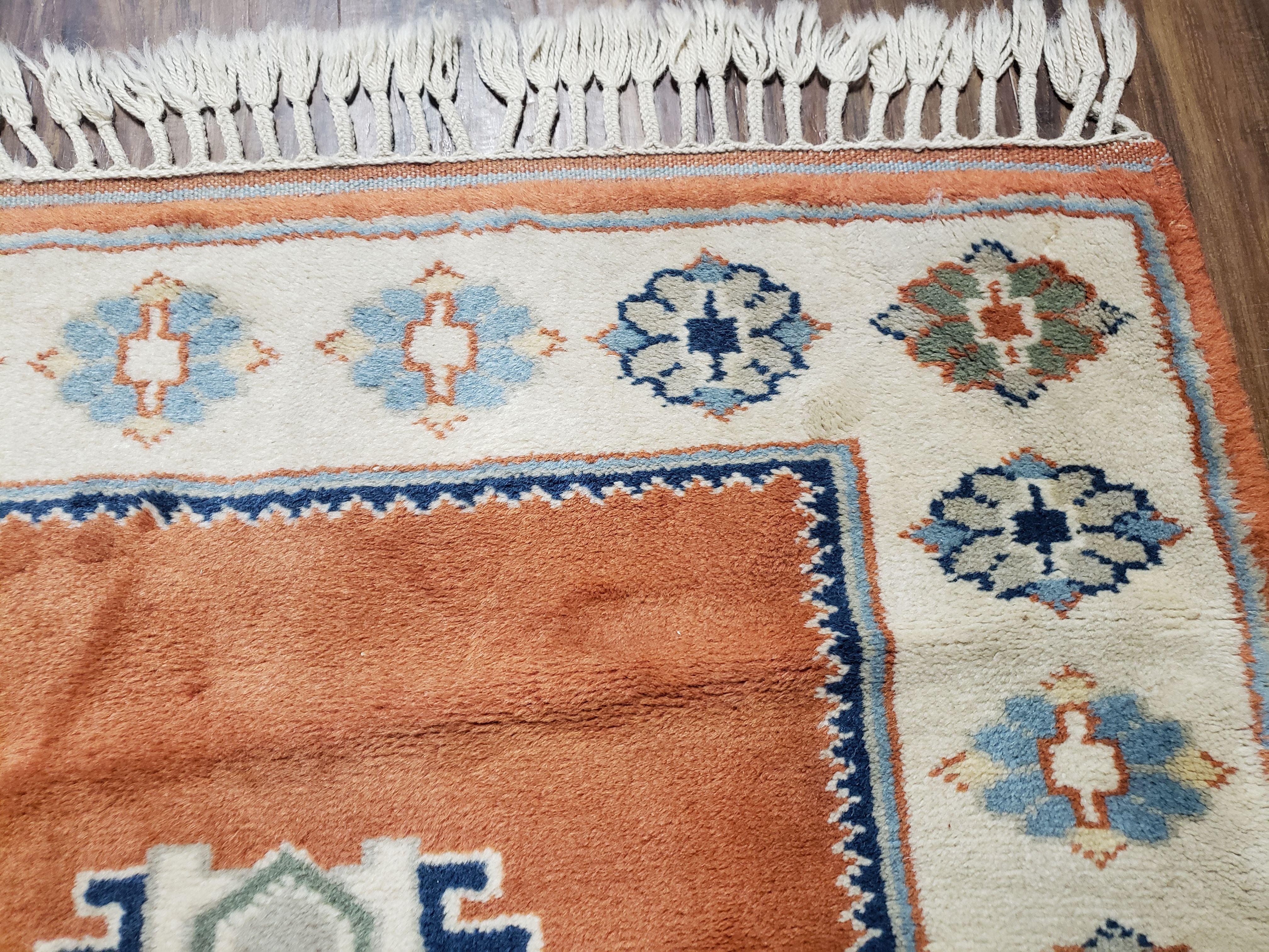 3x5 Handmade Vintage Turkish Area Rug Wool Kazak Carpet 3'1"x4'5" Red Beige - Image 7