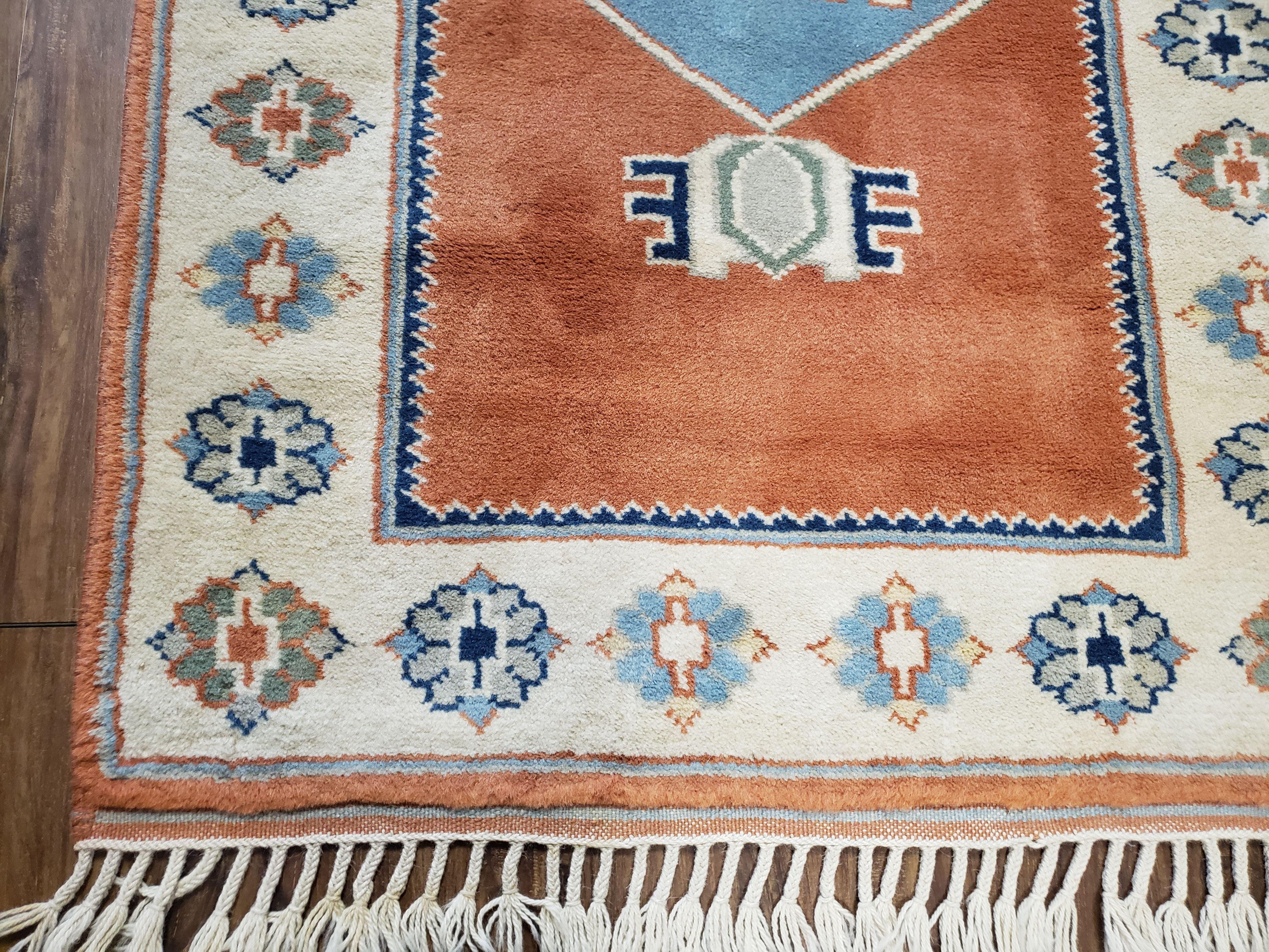 3x5 Handmade Vintage Turkish Area Rug Wool Kazak Carpet 3'1"x4'5" Red Beige - Image 8