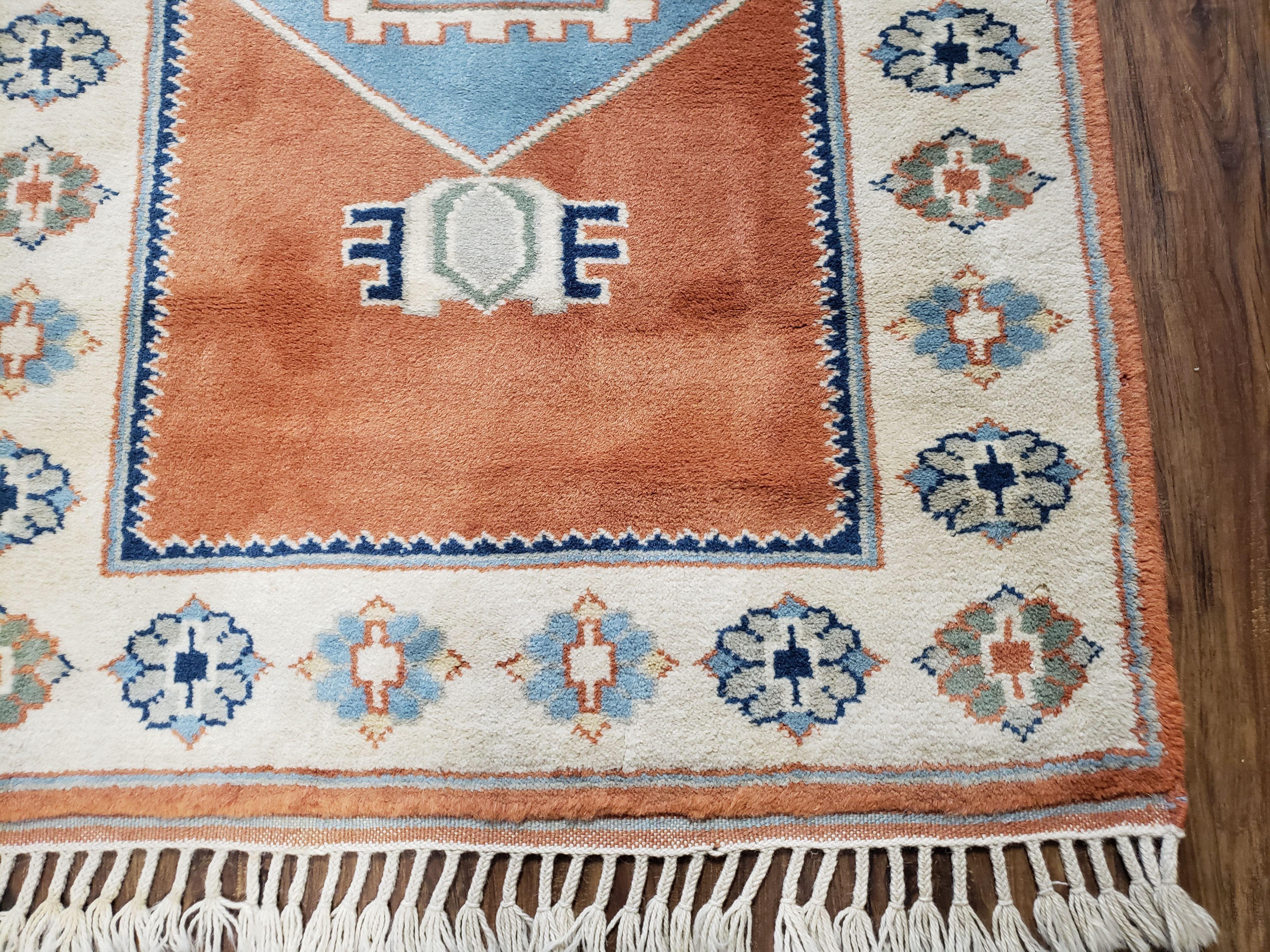 3x5 Handmade Vintage Turkish Area Rug Wool Kazak Carpet 3'1"x4'5" Red Beige - Image 9