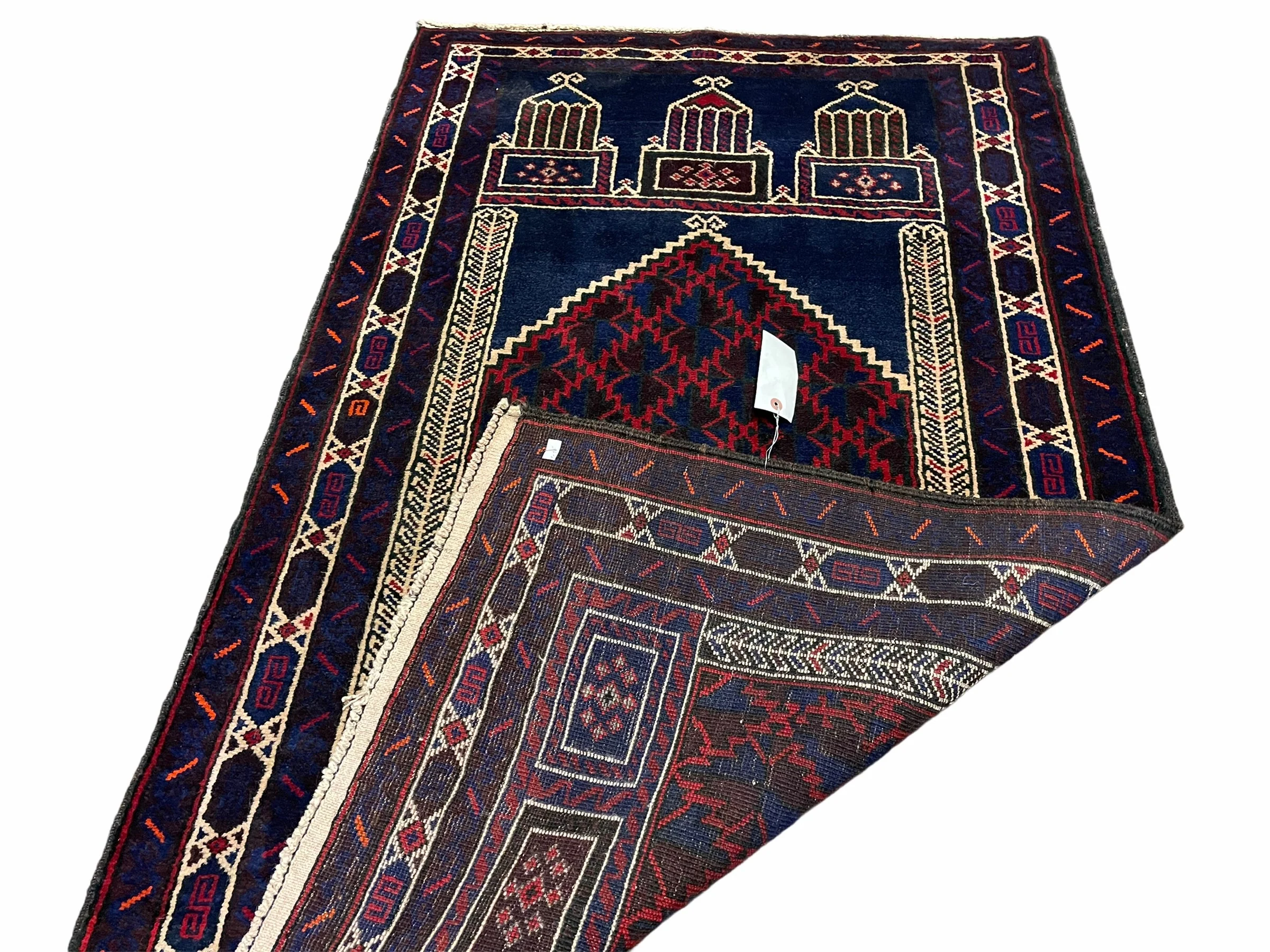 3x5 Vintage Handmade Tribal Wool Rug Balouchi Prayer Rug Afghan Rug Red Blue Wow - Image 10