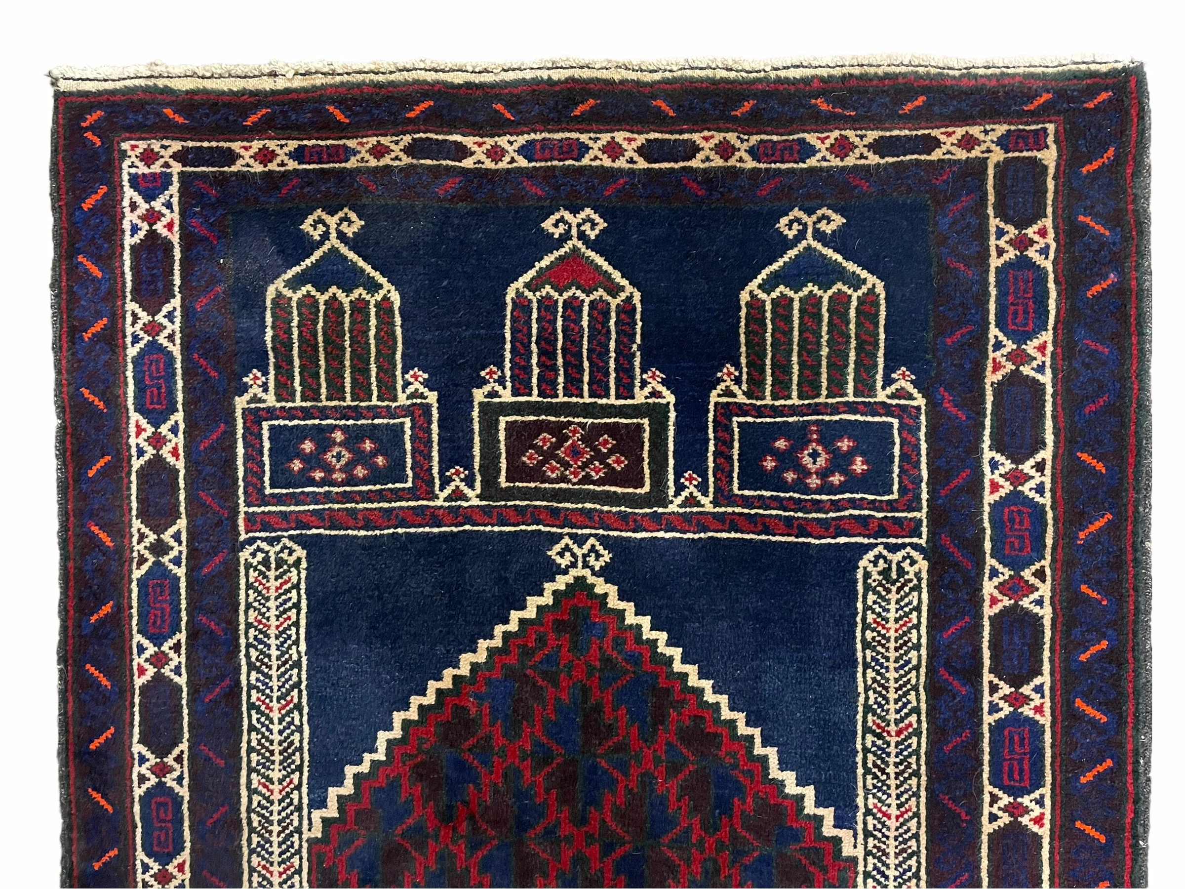 3x5 Vintage Handmade Tribal Wool Rug Balouchi Prayer Rug Afghan Rug Red Blue Wow - Image 3