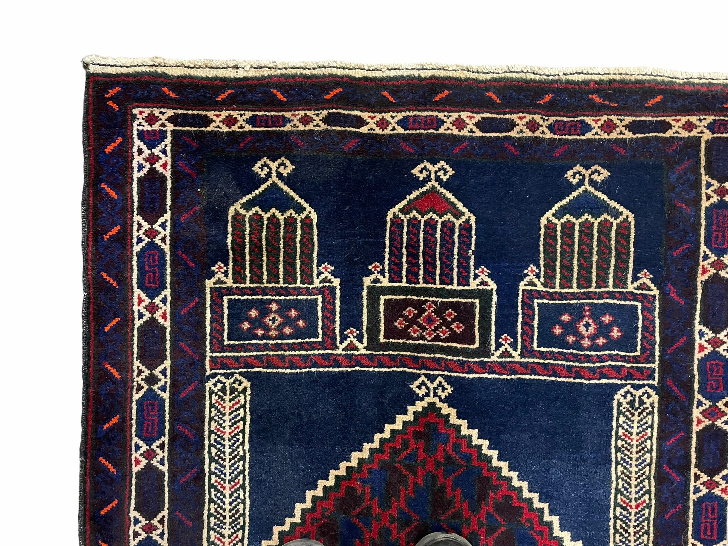 3x5 Vintage Handmade Tribal Wool Rug Balouchi Prayer Rug Afghan Rug Red Blue Wow - Image 6