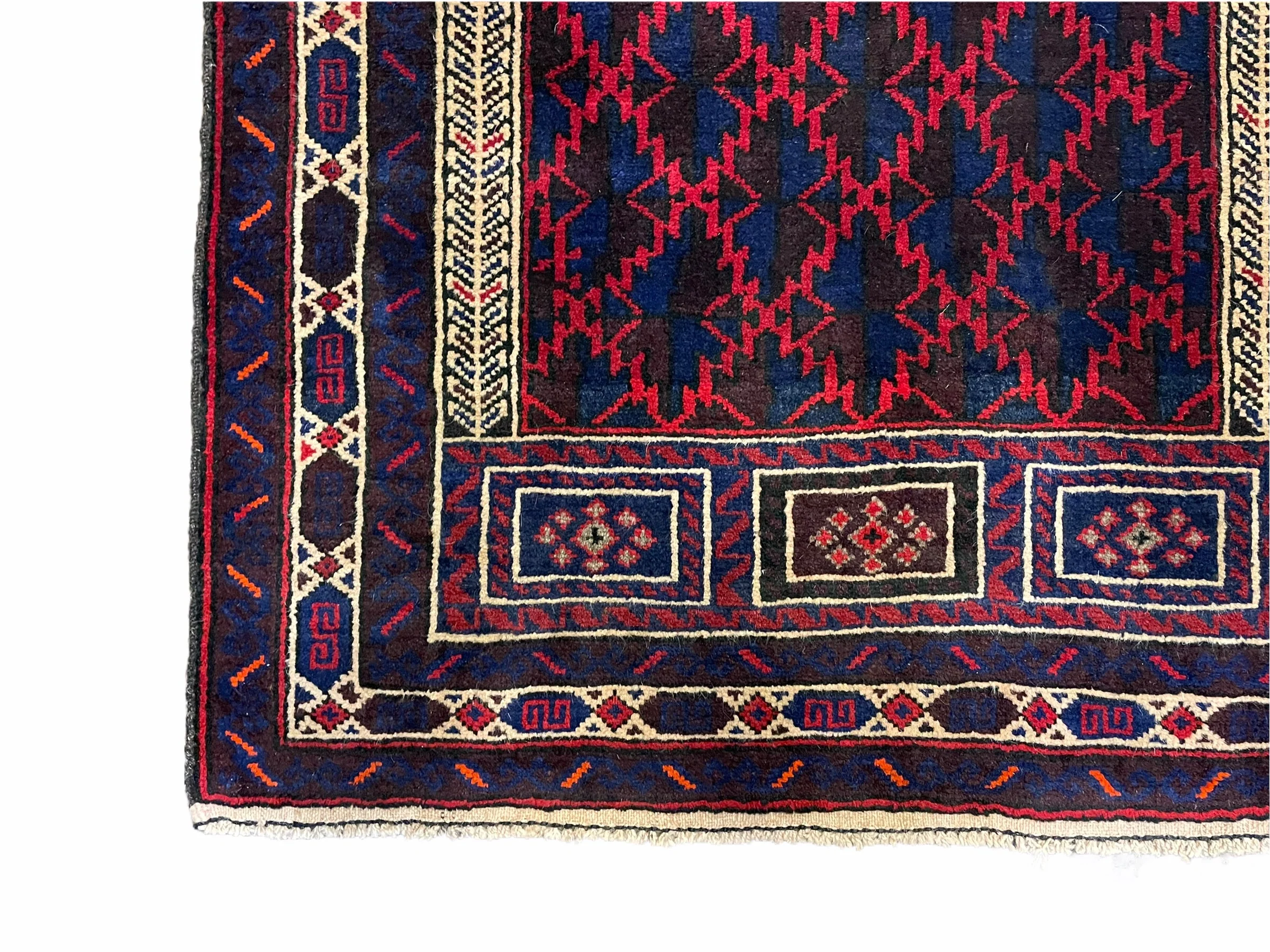 3x5 Vintage Handmade Tribal Wool Rug Balouchi Prayer Rug Afghan Rug Red Blue Wow - Image 8