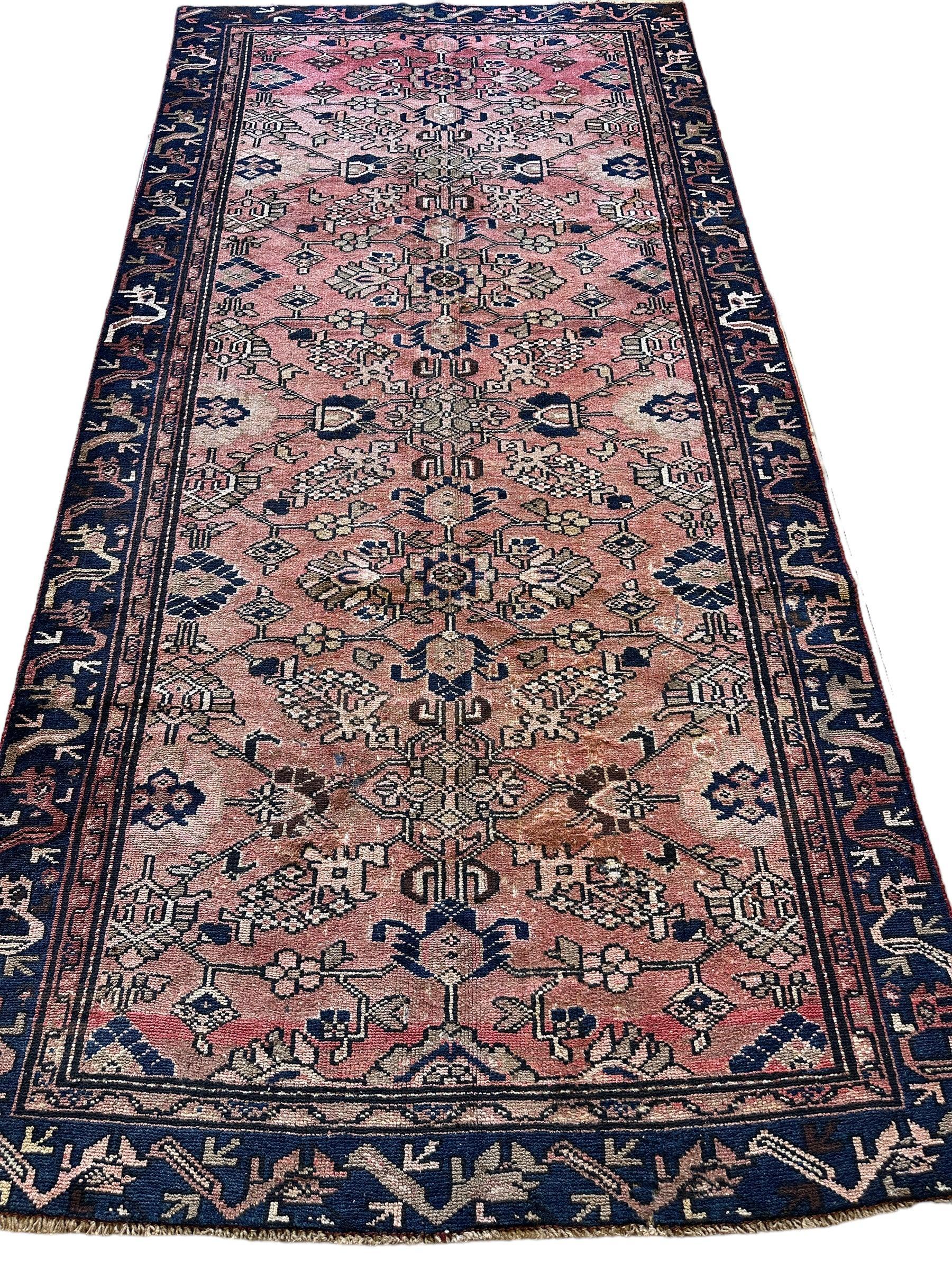 4' 4 x 9' 3 Hand Knotted Ultra Vintage Persian Wool Runner Rug - Image 3