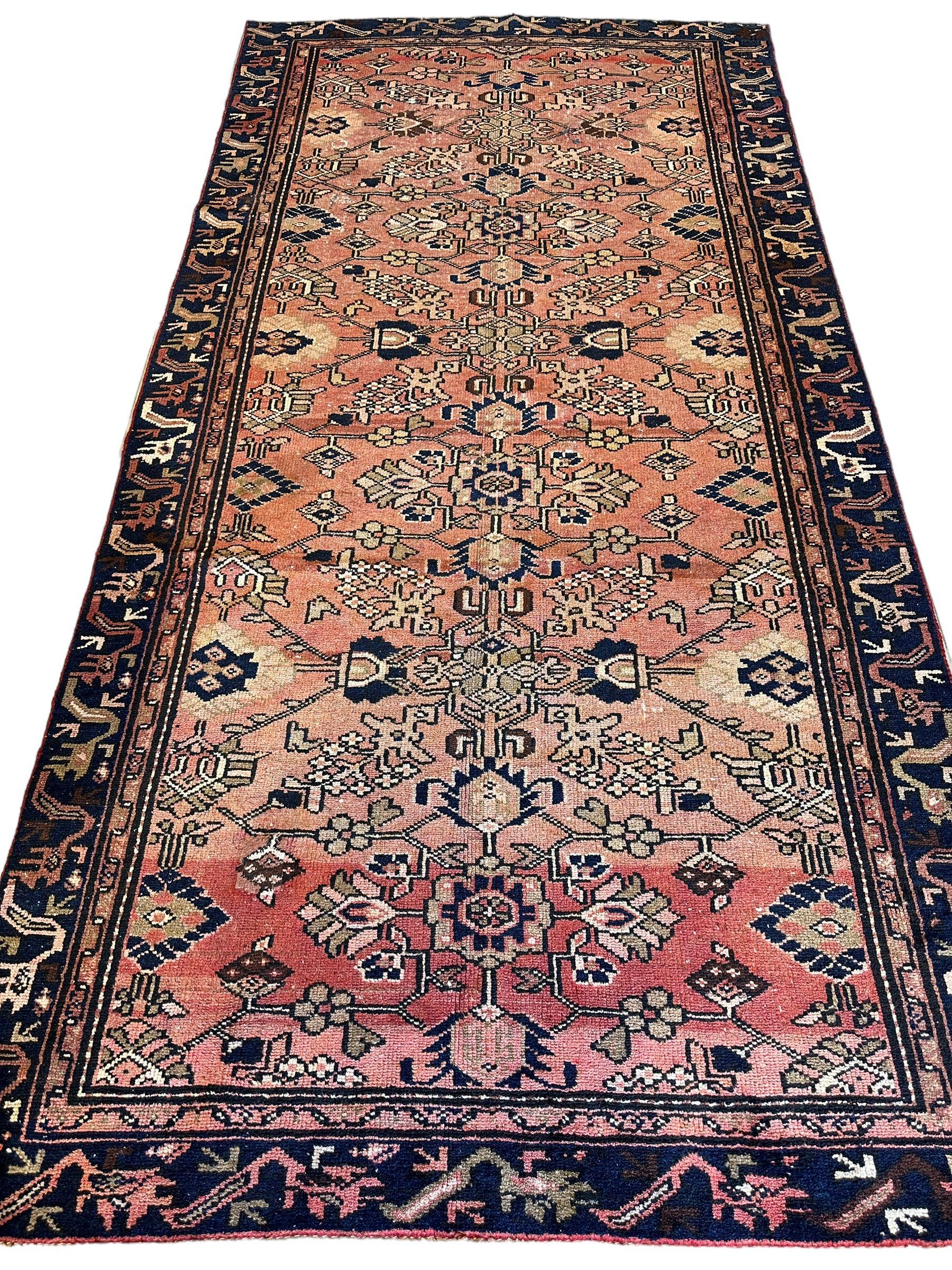 4' 4 x 9' 3 Hand Knotted Ultra Vintage Persian Wool Runner Rug - Image 4