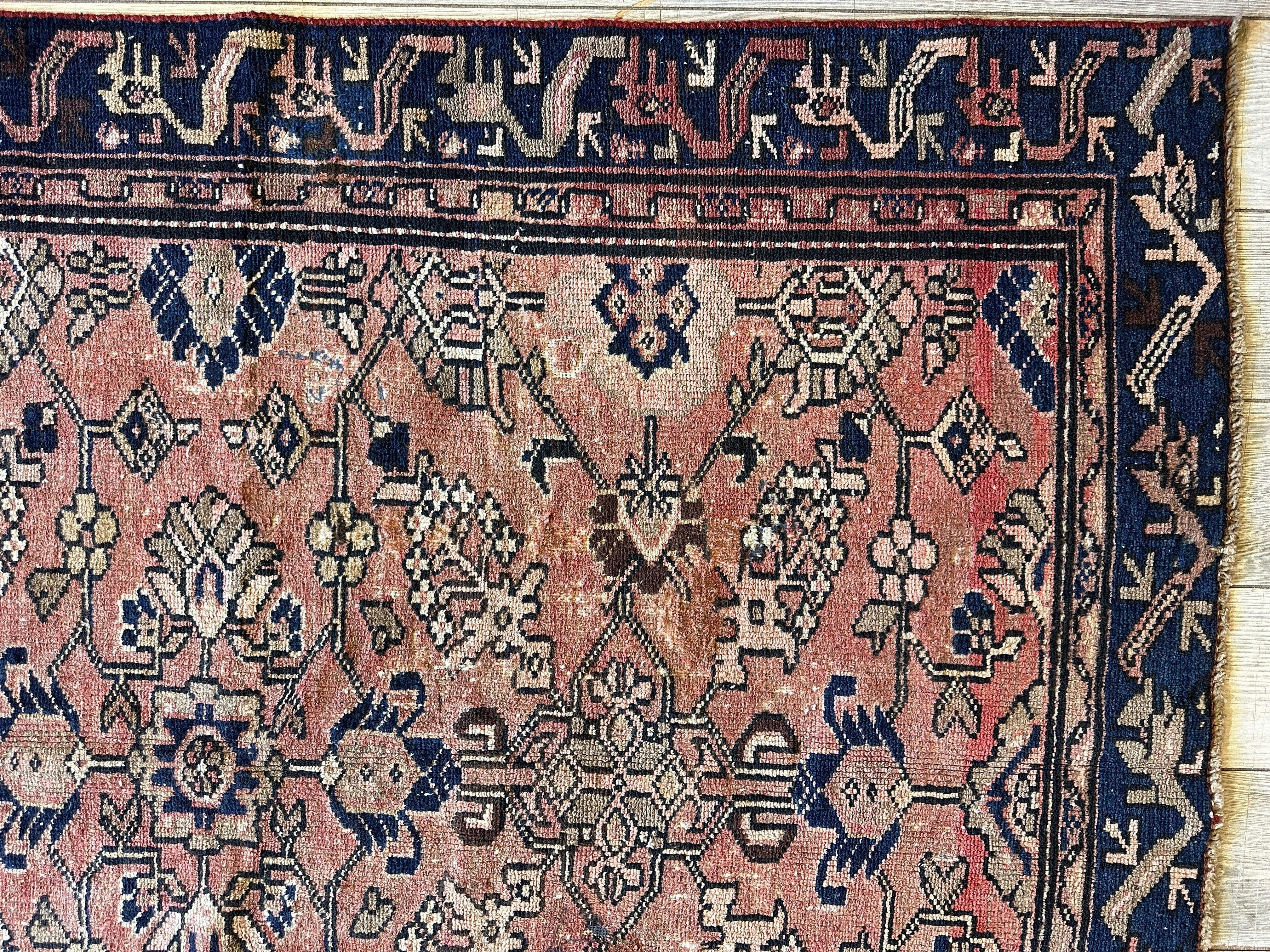 4' 4 x 9' 3 Hand Knotted Ultra Vintage Persian Wool Runner Rug - Image 5