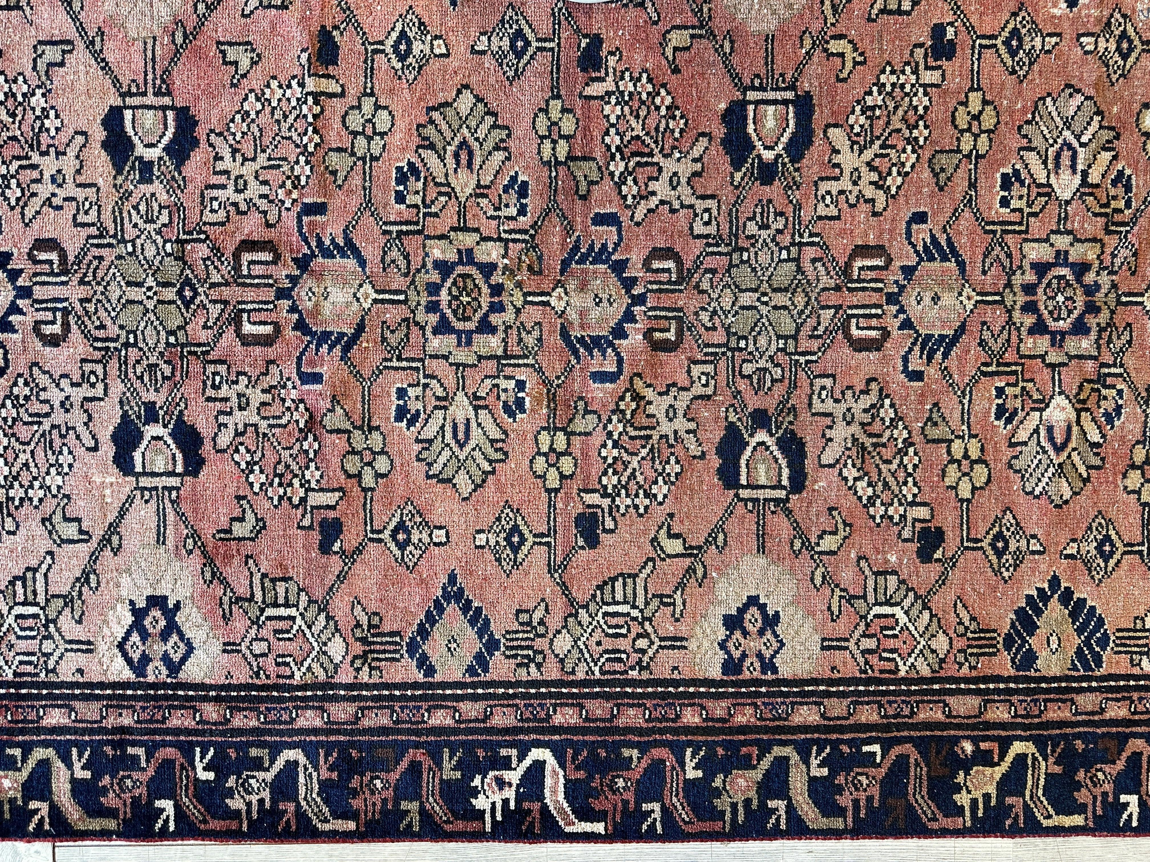 4' 4 x 9' 3 Hand Knotted Ultra Vintage Persian Wool Runner Rug - Image 8