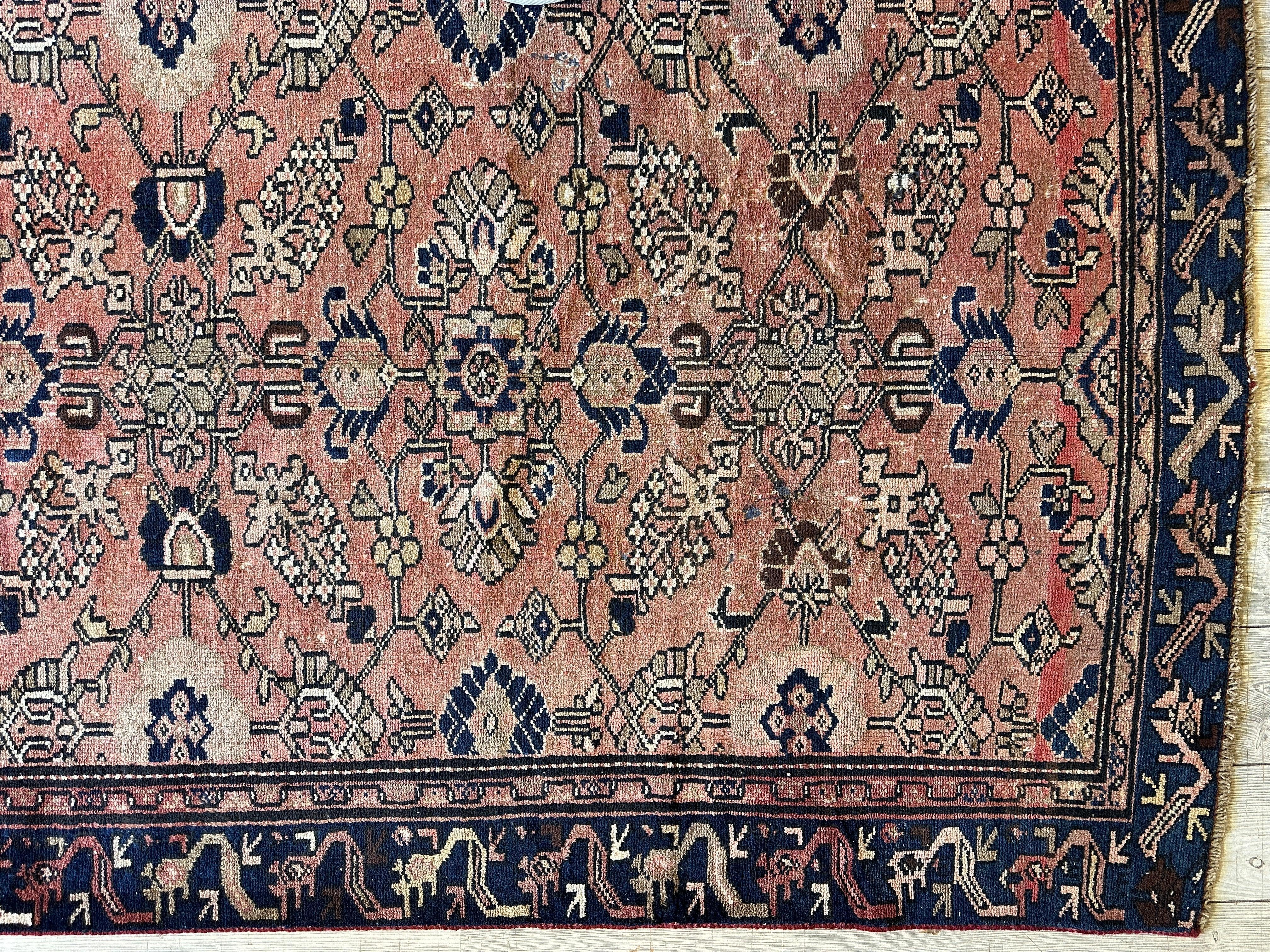 4' 4 x 9' 3 Hand Knotted Ultra Vintage Persian Wool Runner Rug - Image 9