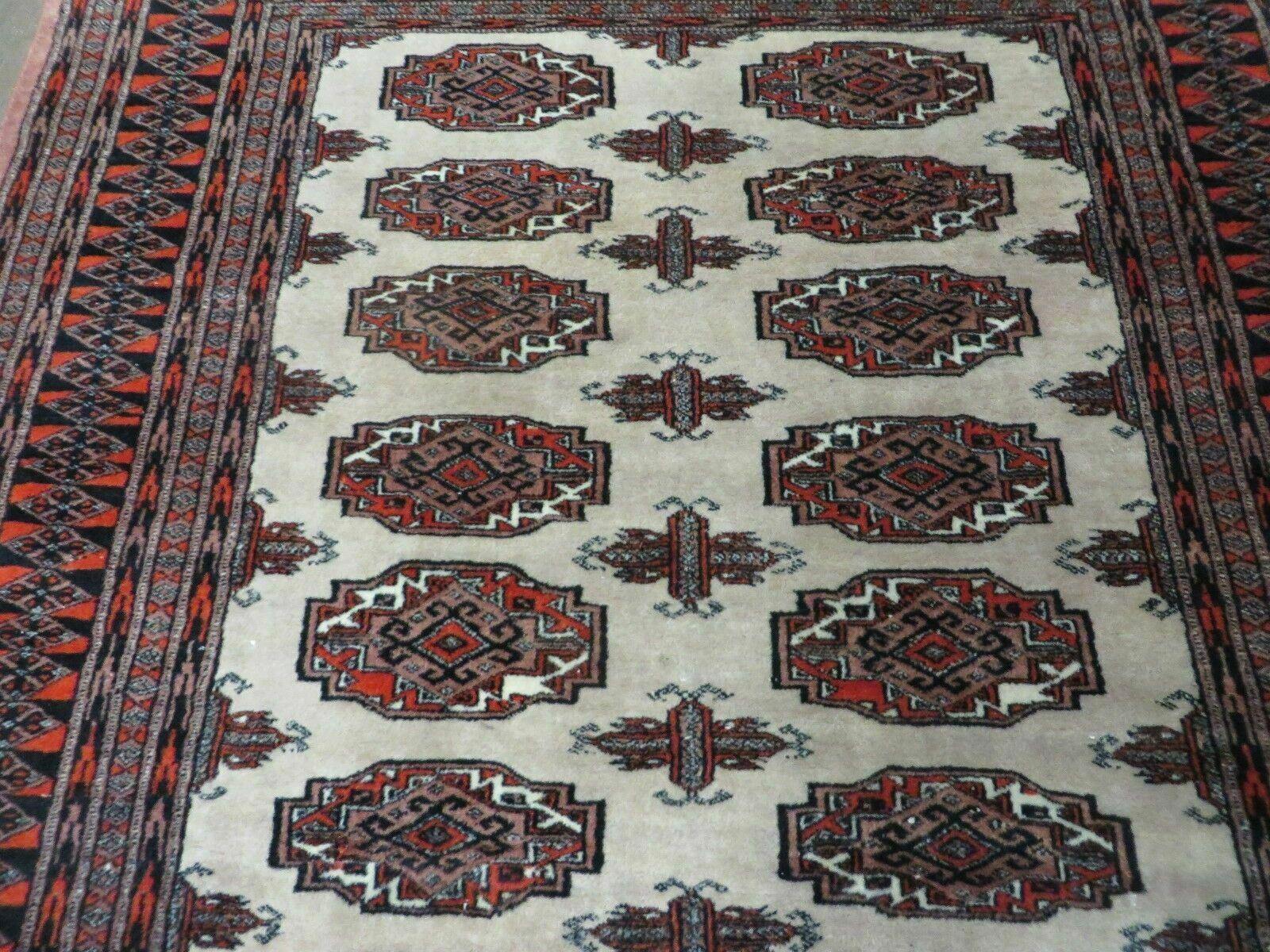 4' X 6' Vintage Handmade Bokhara Turkoman Pakistan Wool Rug Carpet Nice - Image 3