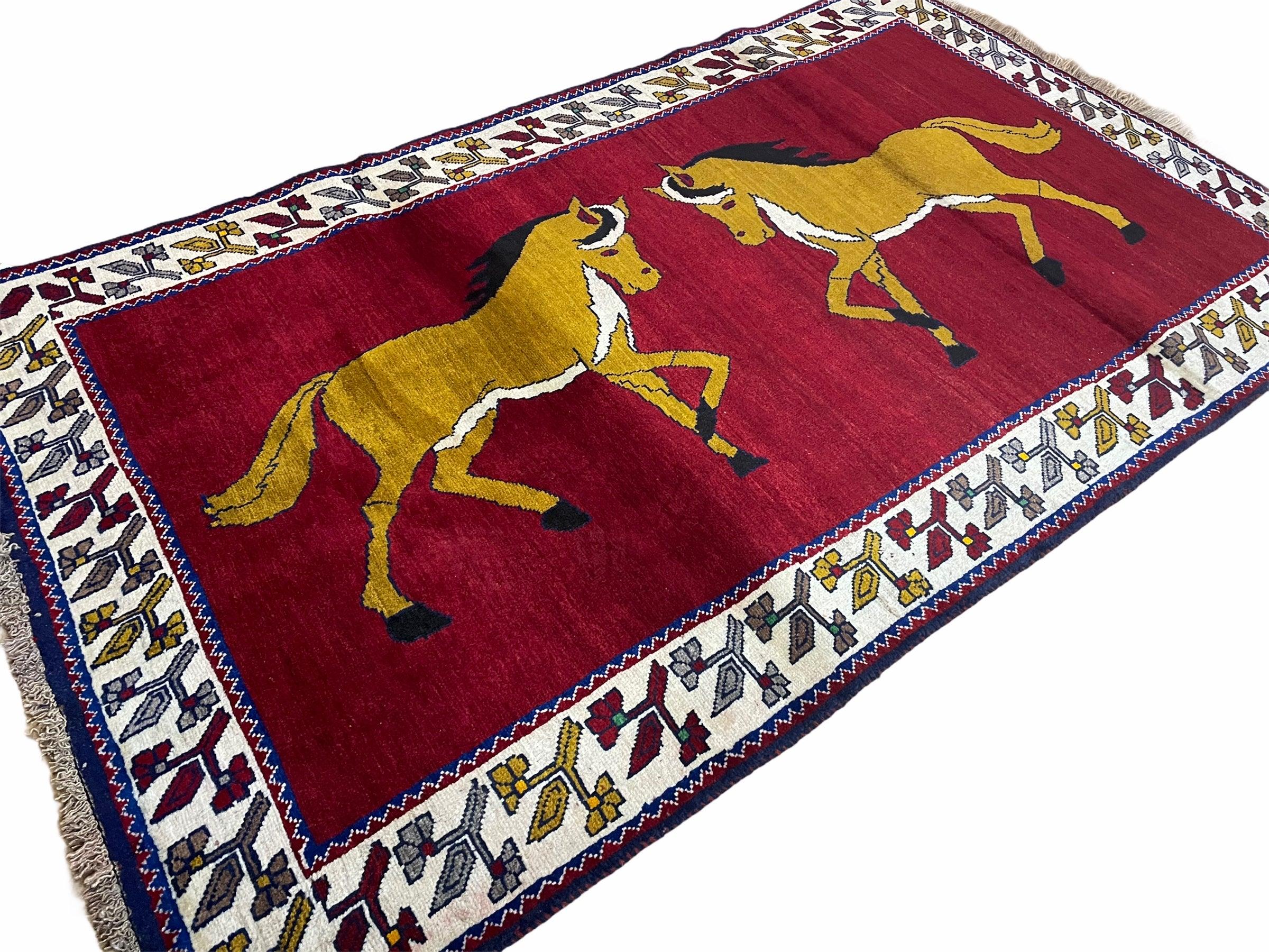 4 X 7 Handmade Hand-Knotted Quality Wool Rug Horses Zagros Red Mustard Gold New - Image 2