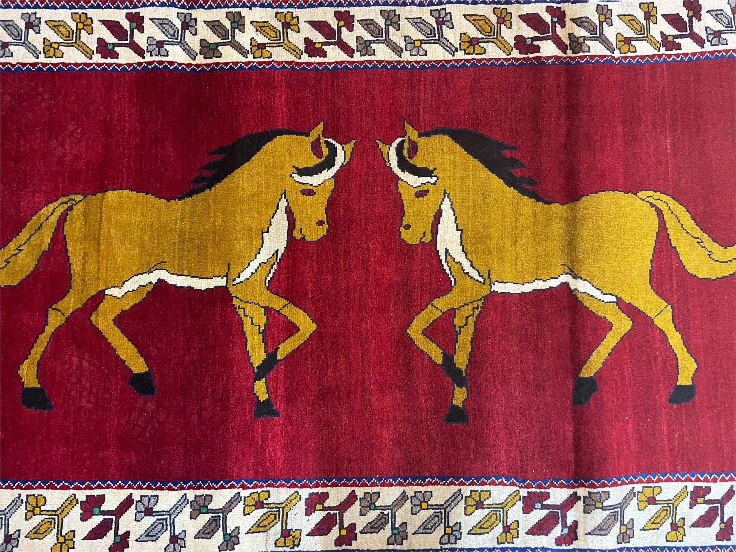 4 X 7 Handmade Hand-Knotted Quality Wool Rug Horses Zagros Red Mustard Gold New - Image 3