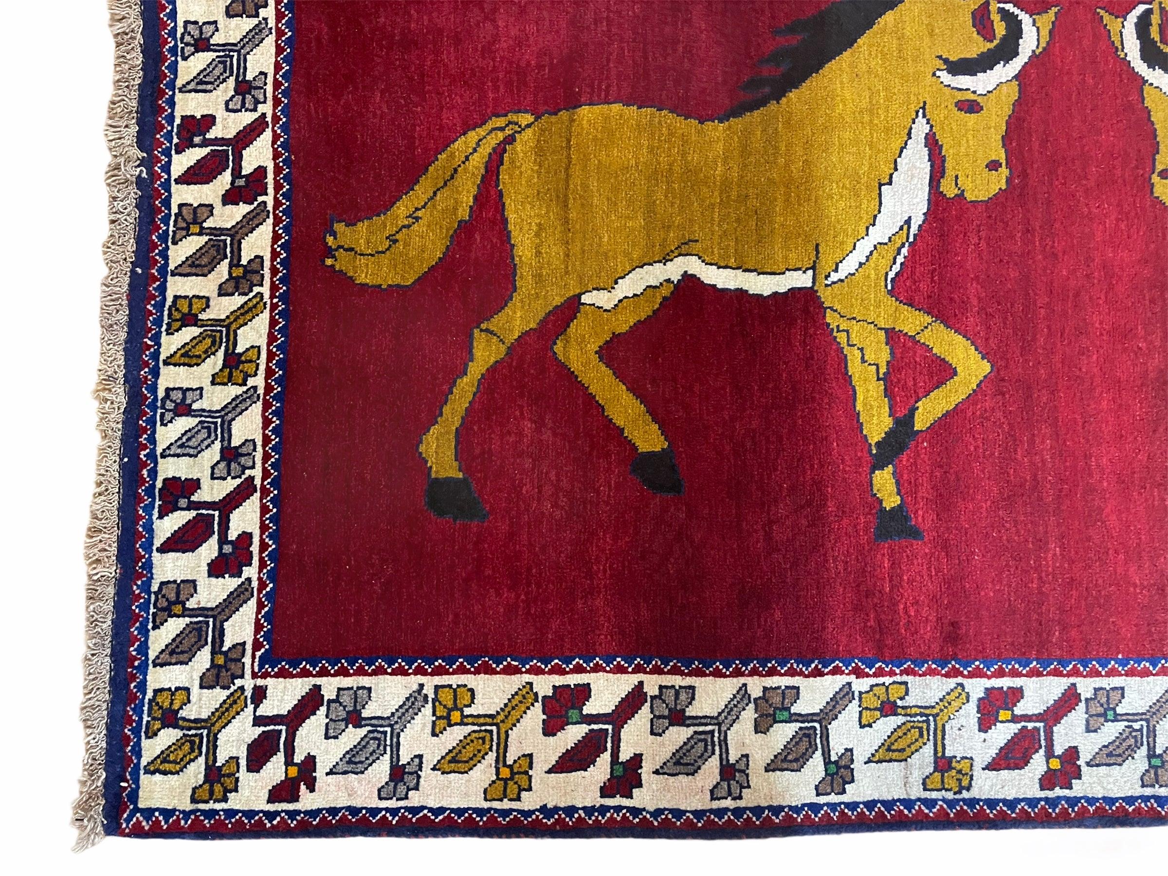 4 X 7 Handmade Hand-Knotted Quality Wool Rug Horses Zagros Red Mustard Gold New - Image 6