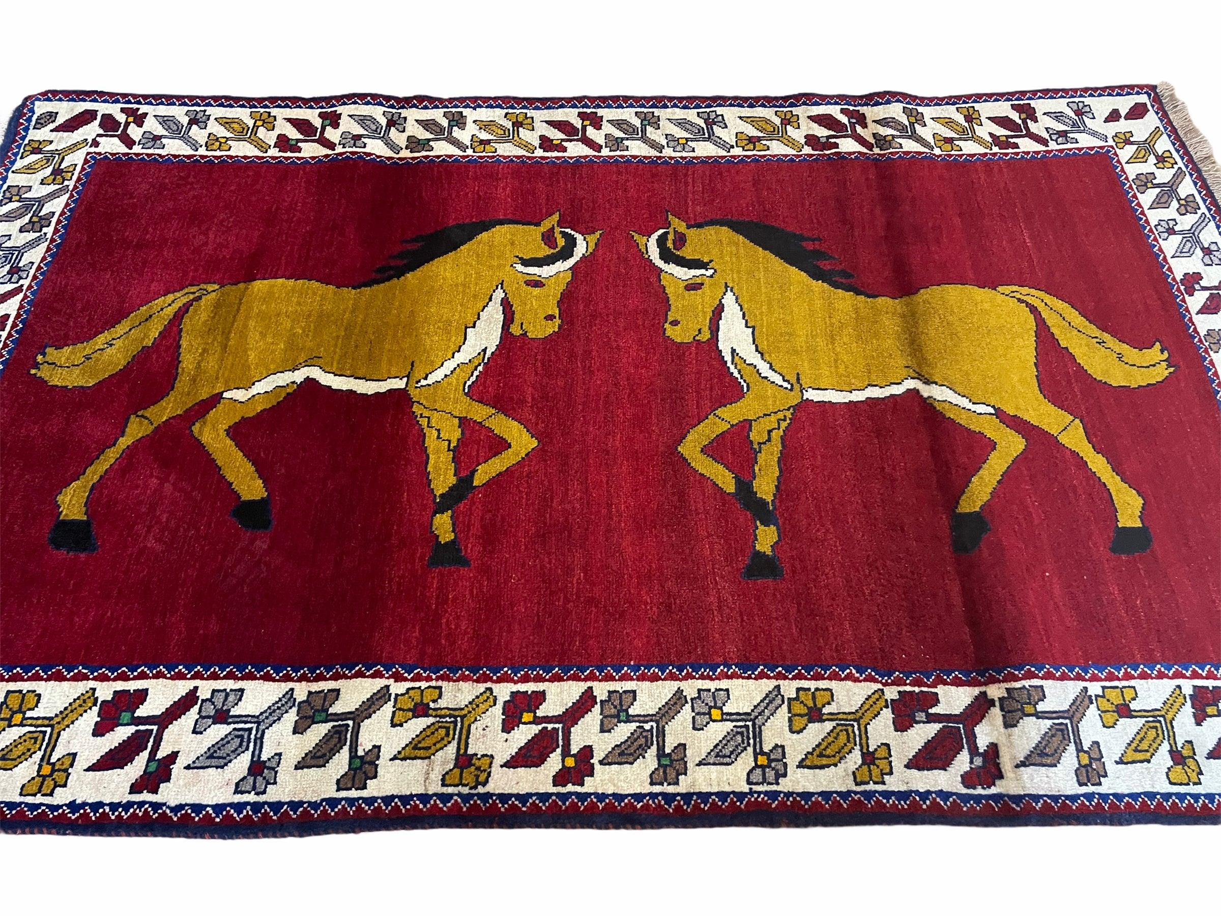 4 X 7 Handmade Hand-Knotted Quality Wool Rug Horses Zagros Red Mustard Gold New - Image 9