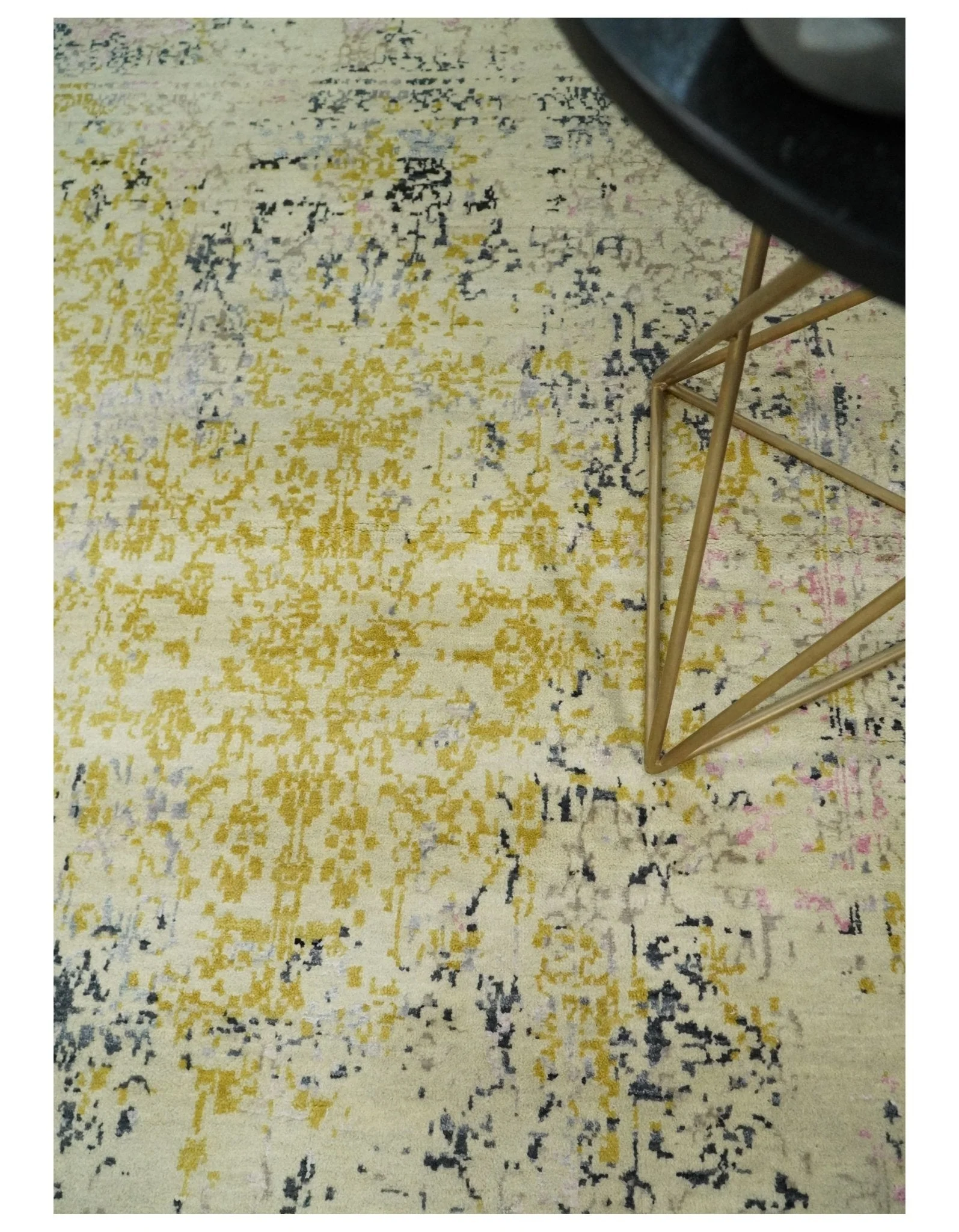 4x6 Fine Hand Knotted Gold, Gray and Ivory Modern Abstract Wool and SIlk Area Rug | AGR17 - Image 2