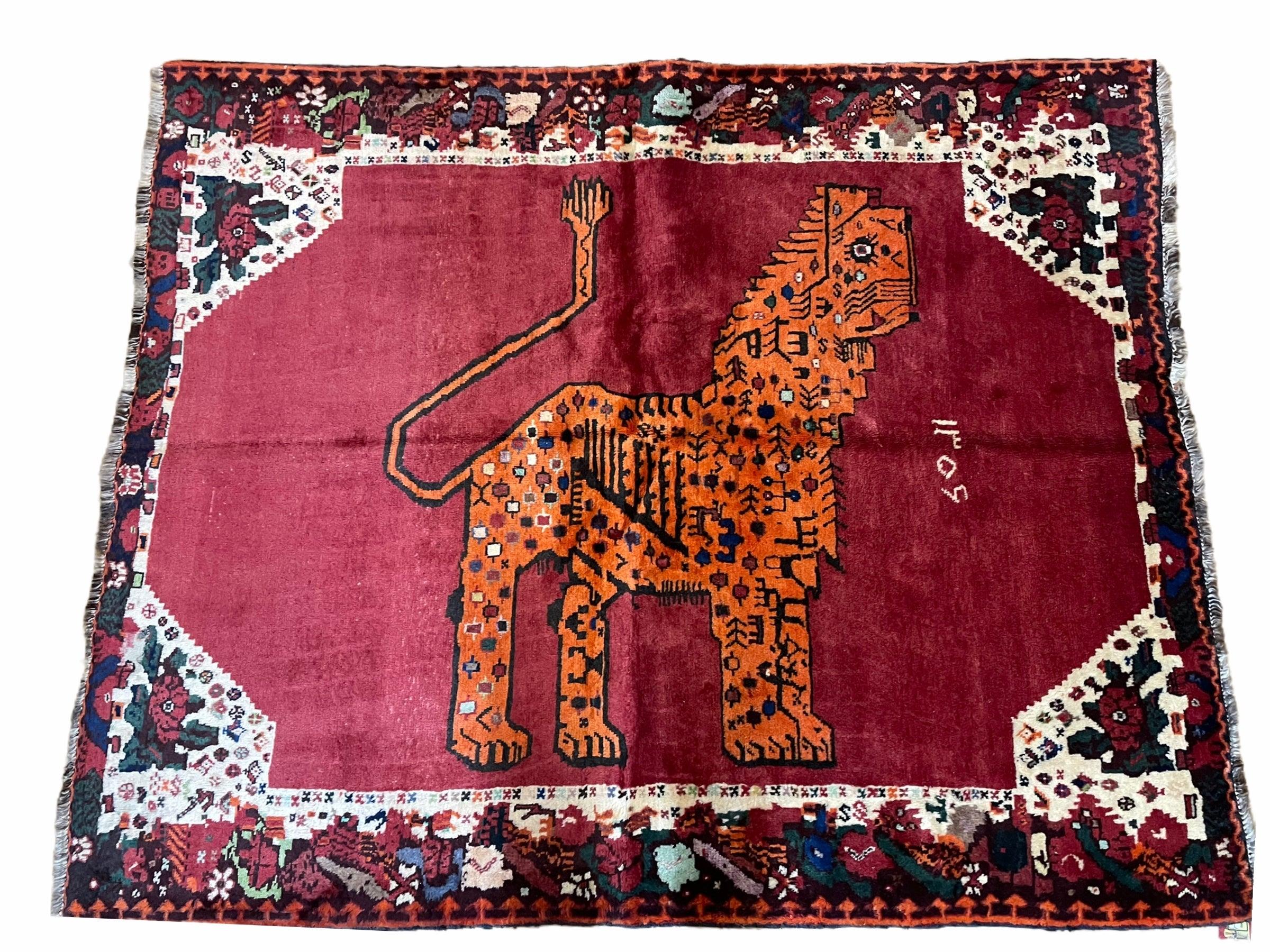 5 X 6 Handmade Rug Zagros Quality Wool Rug Lion Organic Dyes Red Leopard Tribal - Image 10