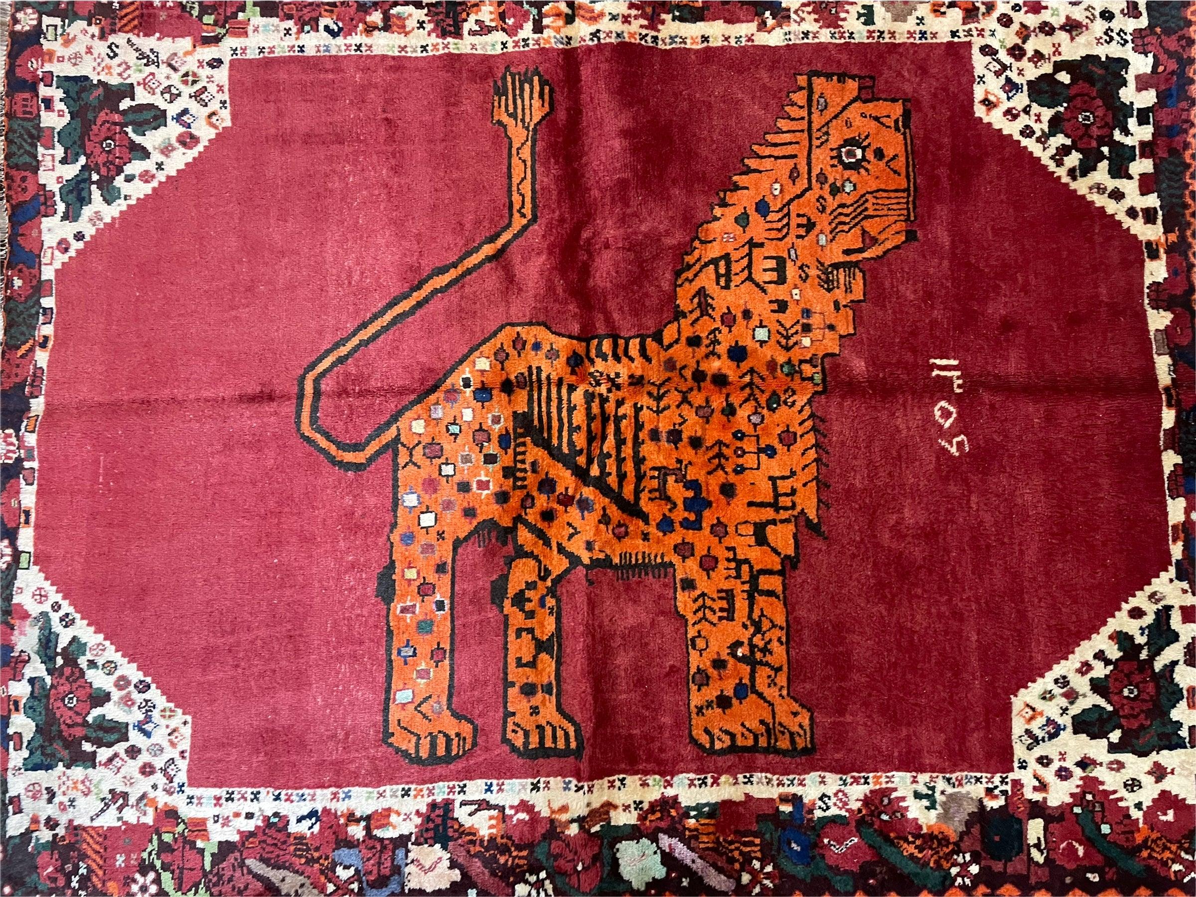 5 X 6 Handmade Rug Zagros Quality Wool Rug Lion Organic Dyes Red Leopard Tribal - Image 11