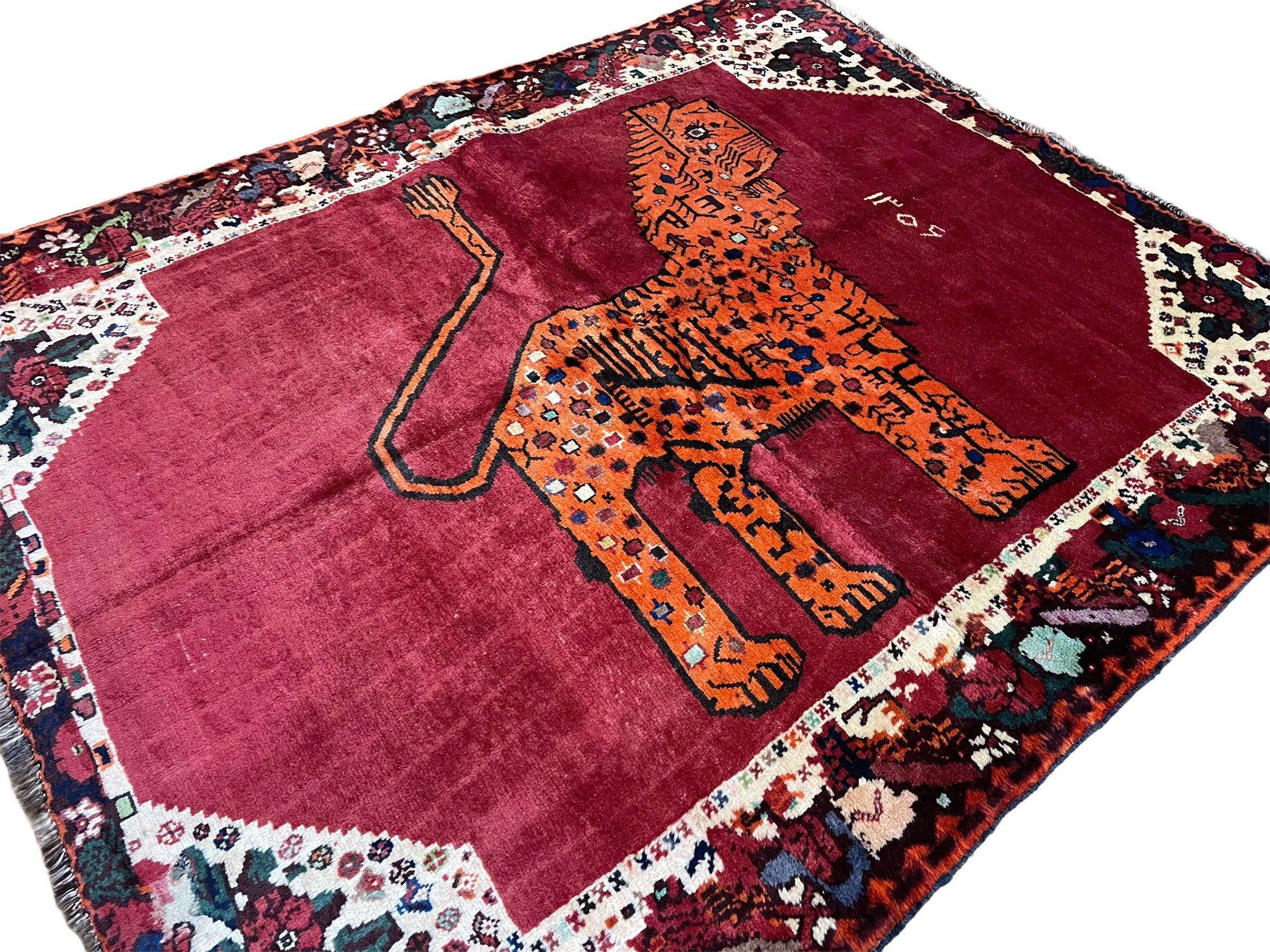 5 X 6 Handmade Rug Zagros Quality Wool Rug Lion Organic Dyes Red Leopard Tribal - Image 2
