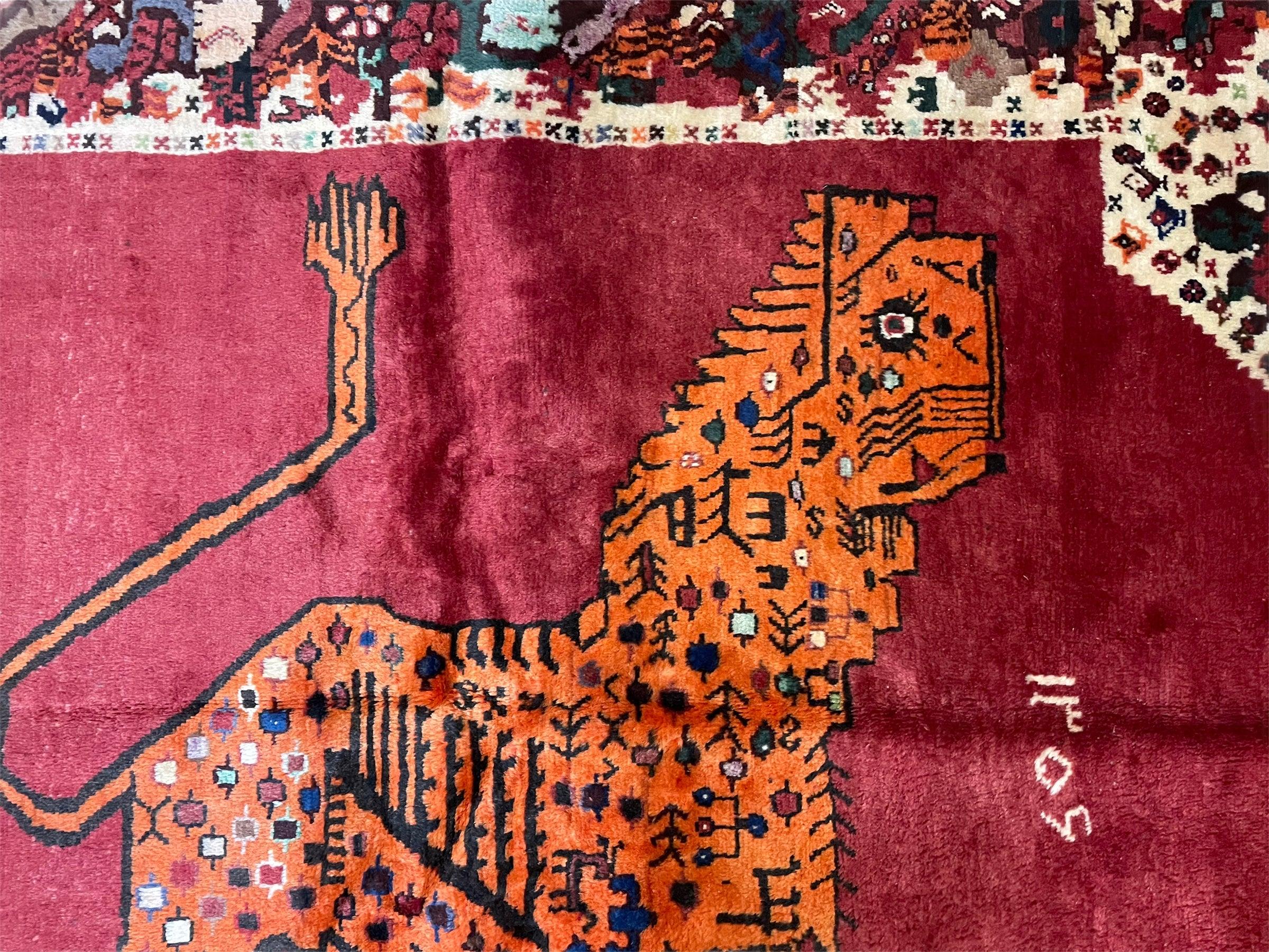 5 X 6 Handmade Rug Zagros Quality Wool Rug Lion Organic Dyes Red Leopard Tribal - Image 3