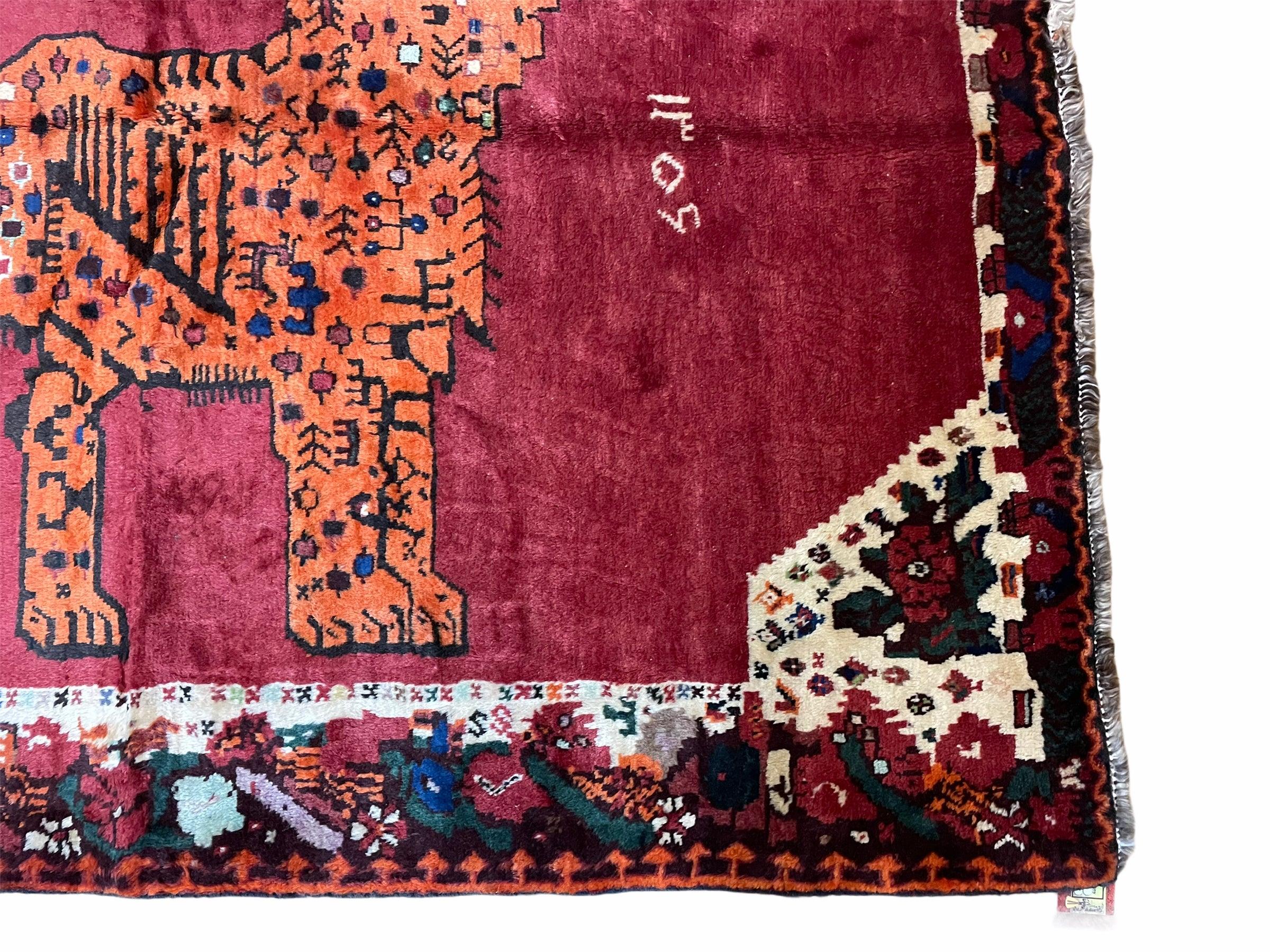 5 X 6 Handmade Rug Zagros Quality Wool Rug Lion Organic Dyes Red Leopard Tribal - Image 5