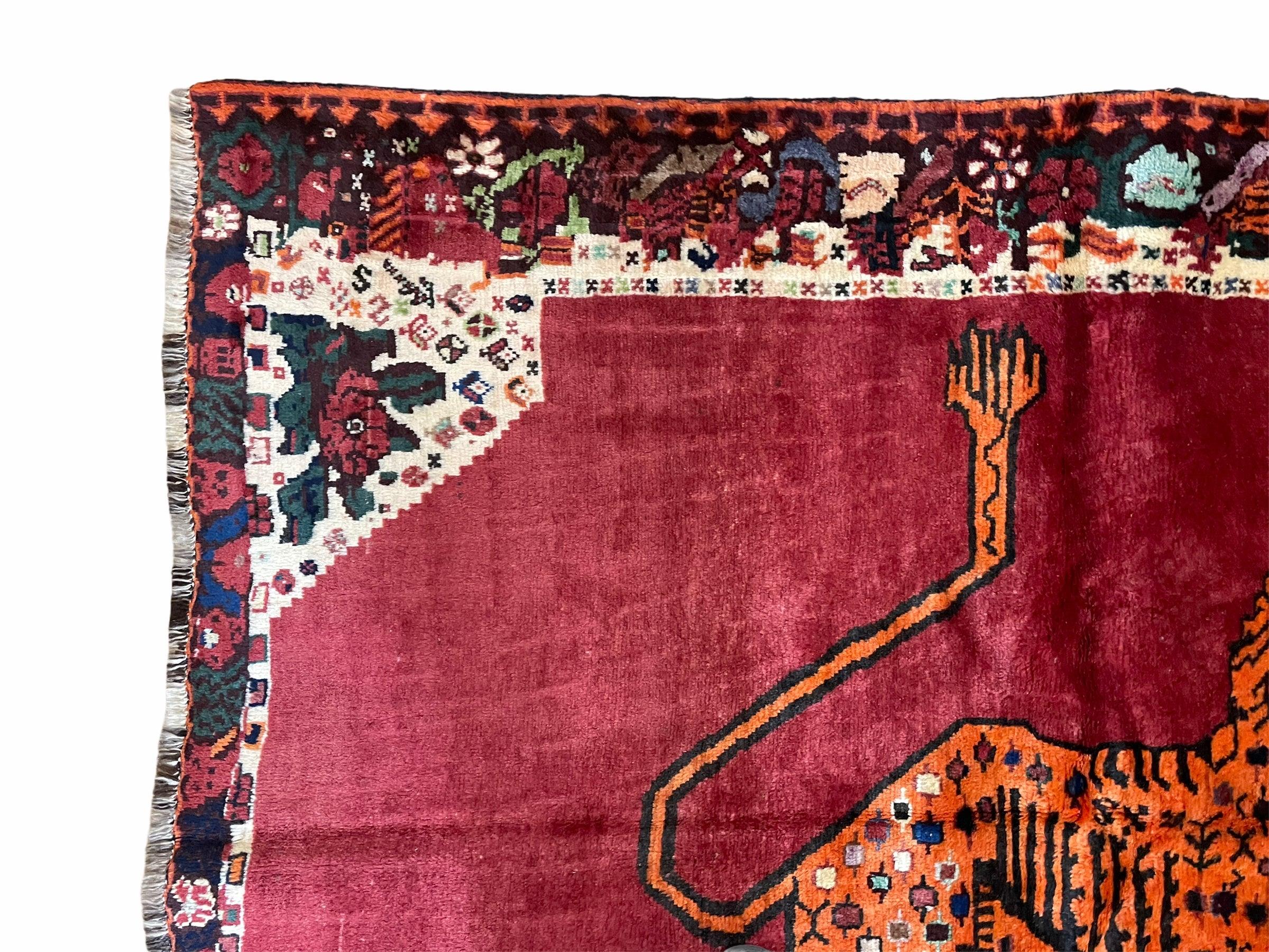 5 X 6 Handmade Rug Zagros Quality Wool Rug Lion Organic Dyes Red Leopard Tribal - Image 6
