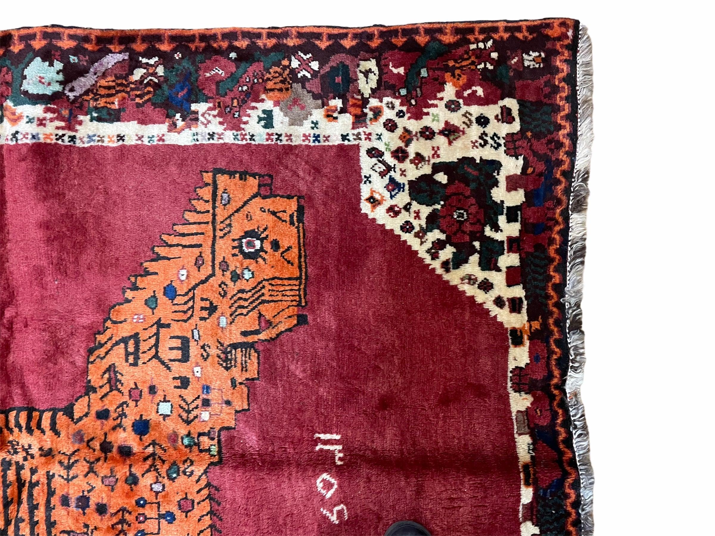 5 X 6 Handmade Rug Zagros Quality Wool Rug Lion Organic Dyes Red Leopard Tribal - Image 7