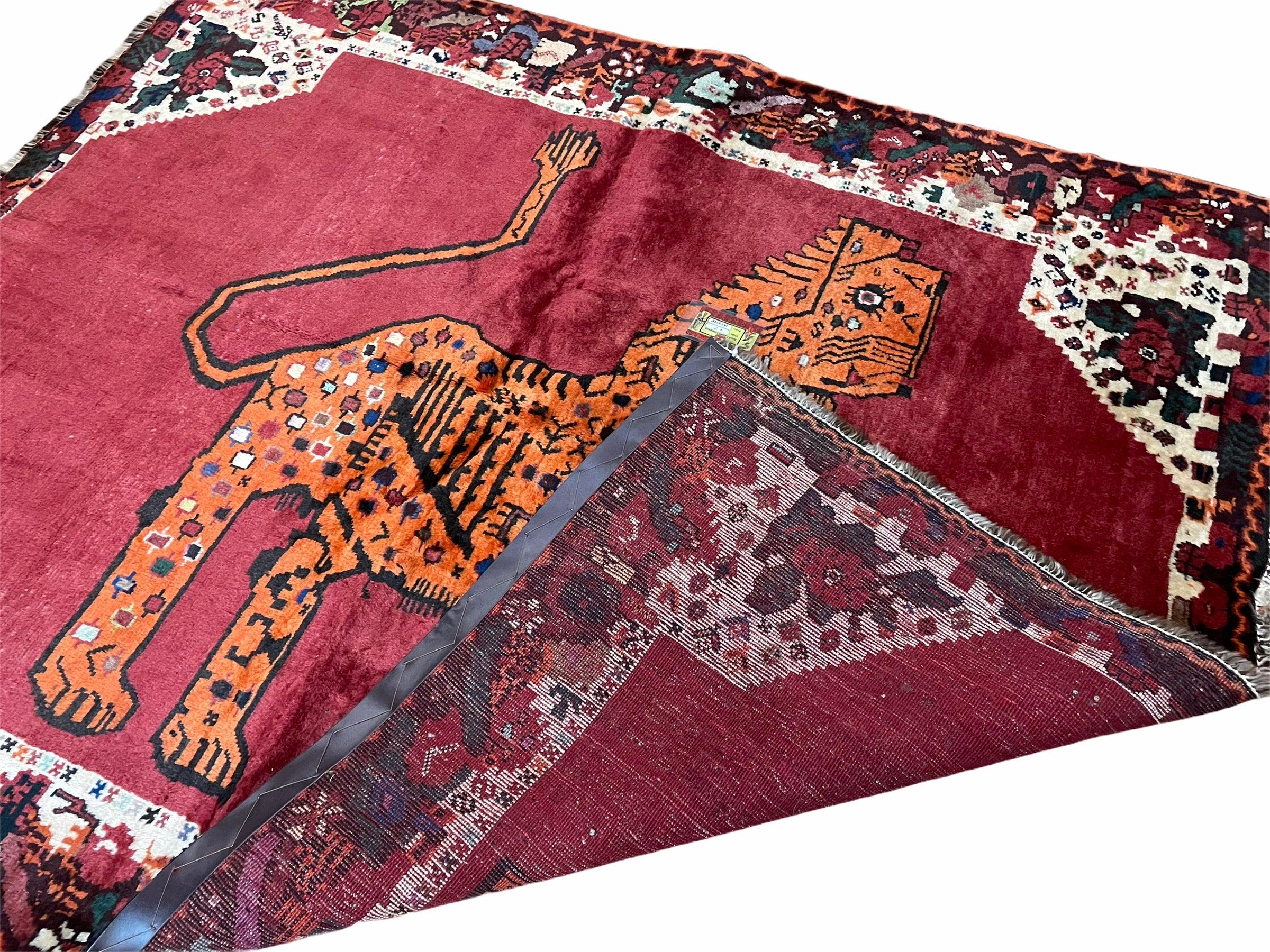 5 X 6 Handmade Rug Zagros Quality Wool Rug Lion Organic Dyes Red Leopard Tribal - Image 8