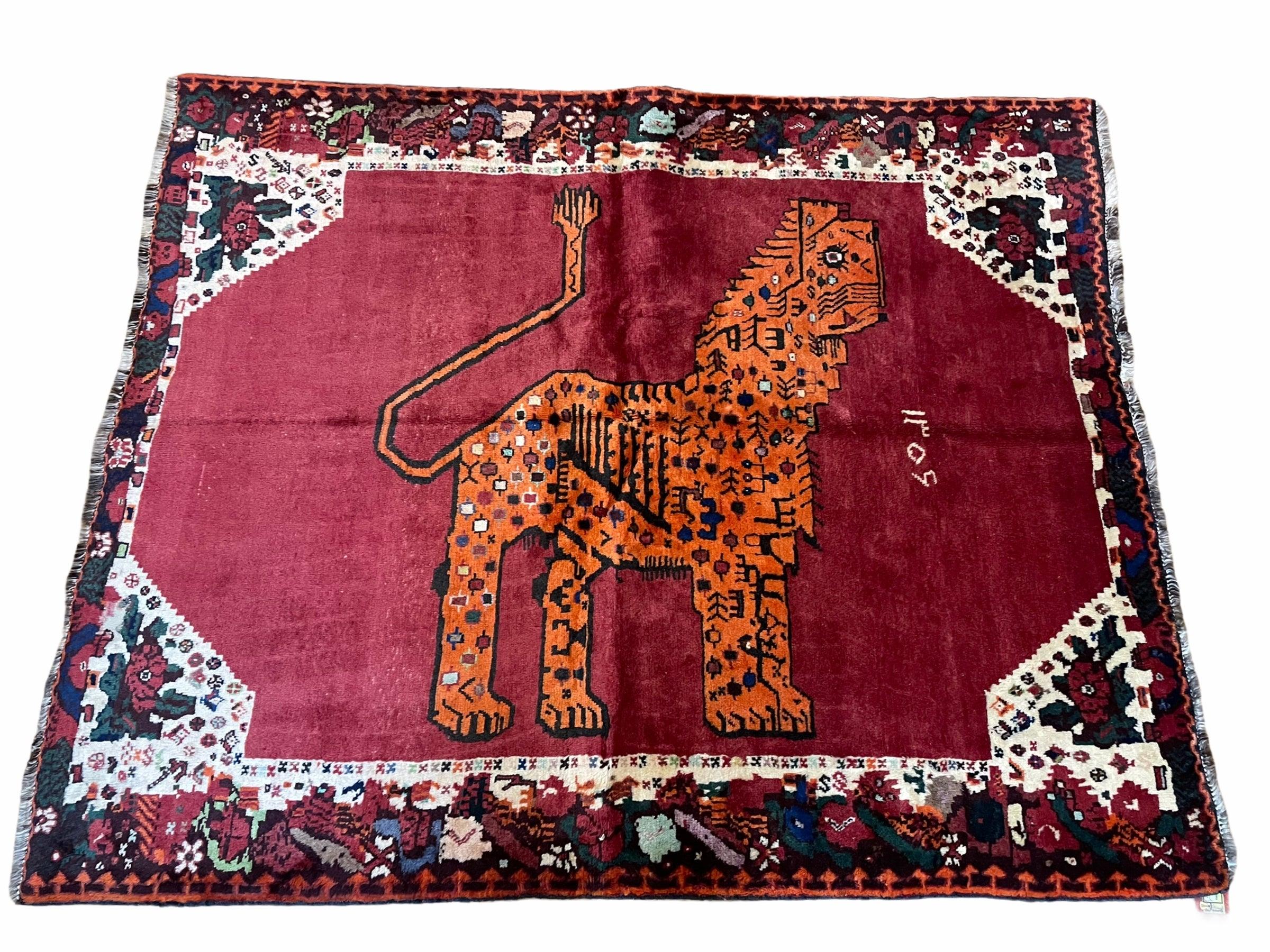 5 X 6 Handmade Rug Zagros Quality Wool Rug Lion Organic Dyes Red Leopard Tribal - Image 9