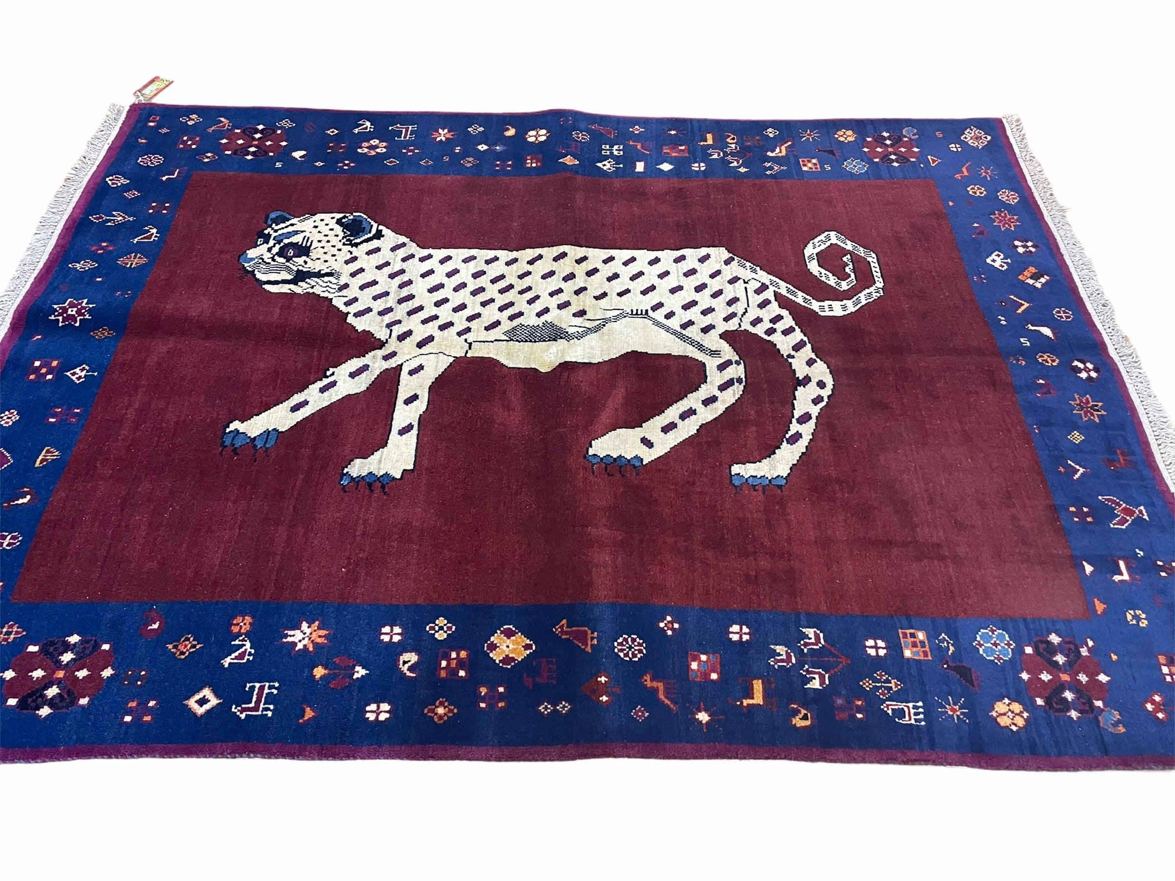 5 X 7 Handmade Zagros Wool Rug Snow White Panther Maroon Blue Organic Dyes - Image 10