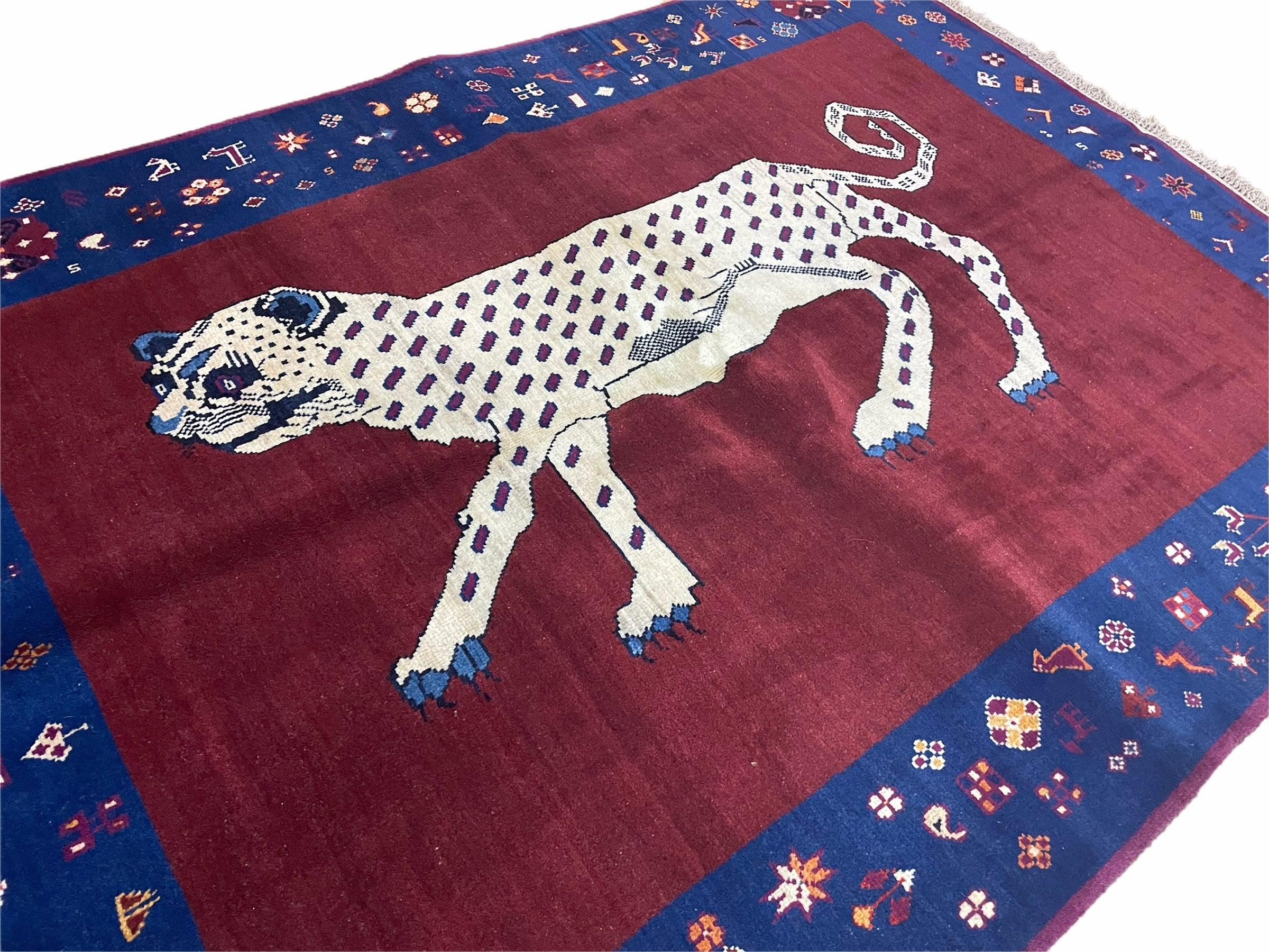 5 X 7 Handmade Zagros Wool Rug Snow White Panther Maroon Blue Organic Dyes - Image 2