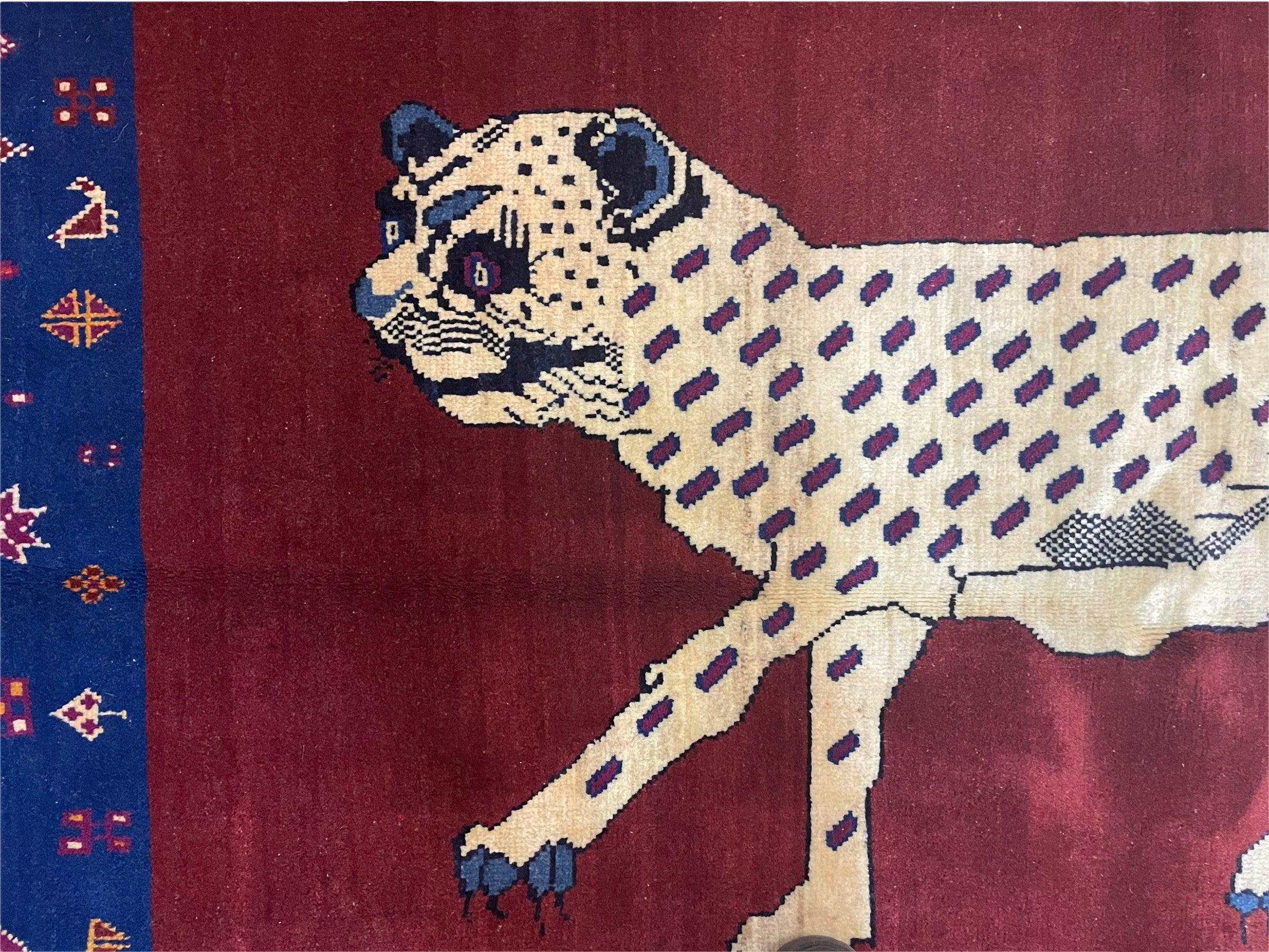 5 X 7 Handmade Zagros Wool Rug Snow White Panther Maroon Blue Organic Dyes - Image 3