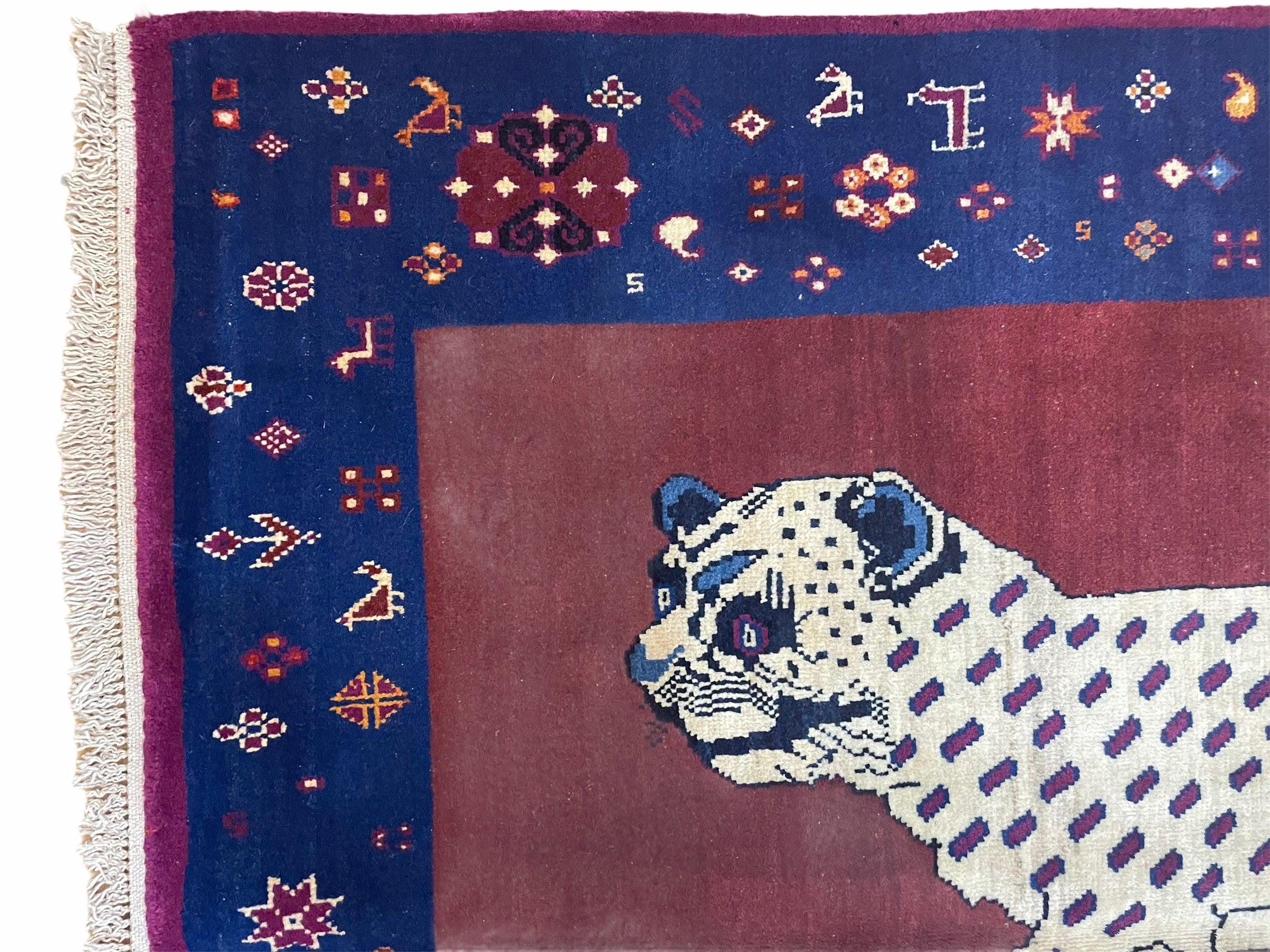 5 X 7 Handmade Zagros Wool Rug Snow White Panther Maroon Blue Organic Dyes - Image 4
