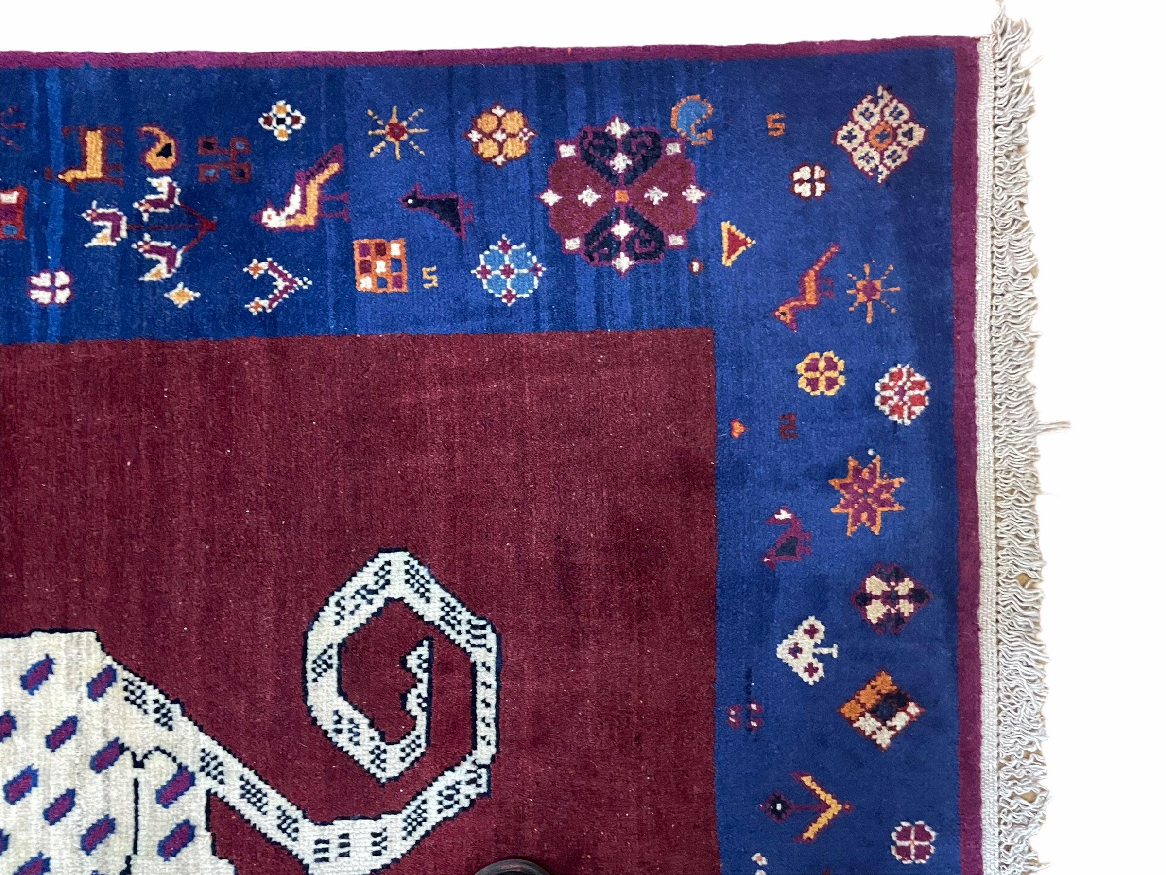 5 X 7 Handmade Zagros Wool Rug Snow White Panther Maroon Blue Organic Dyes - Image 5