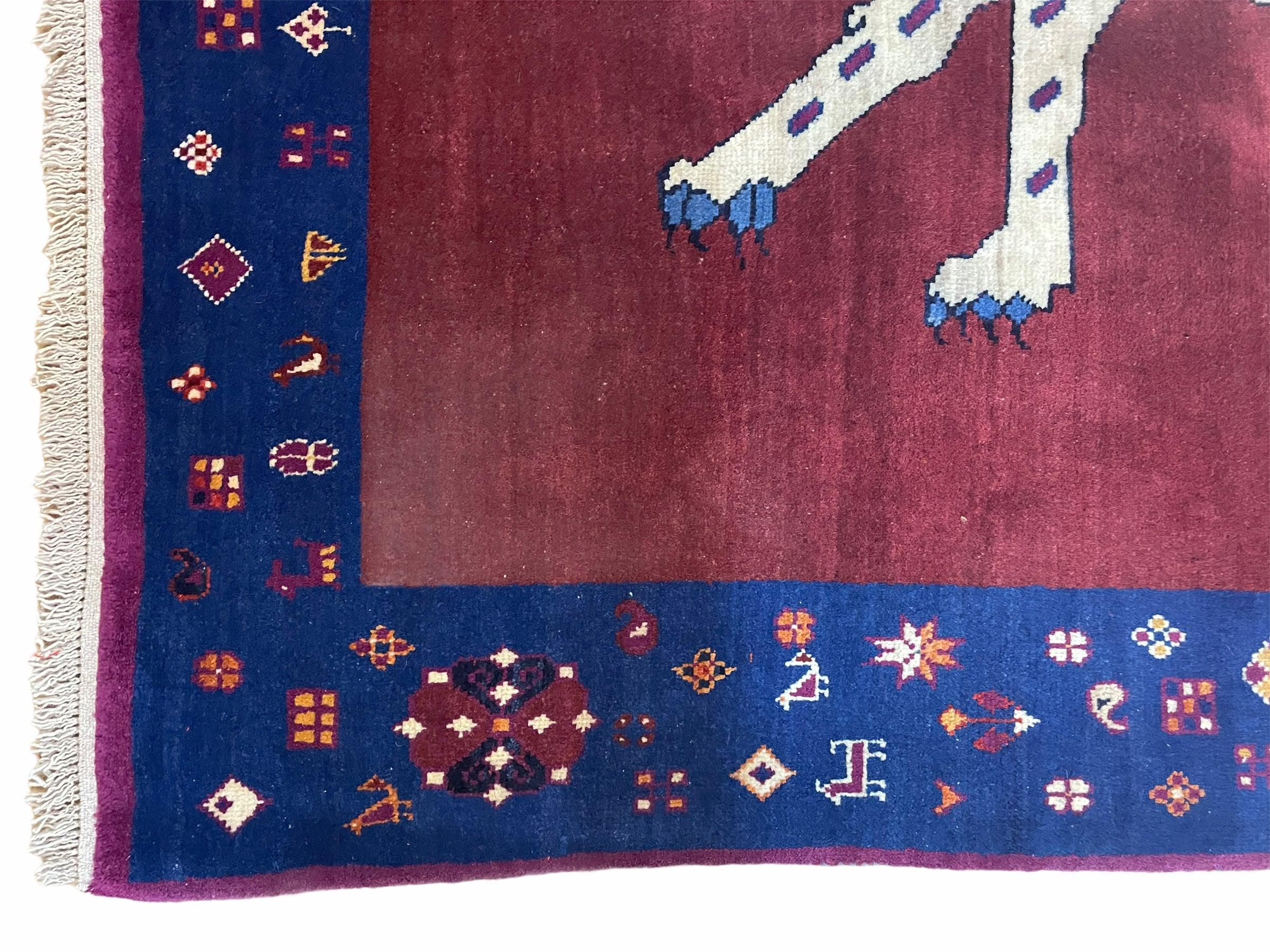 5 X 7 Handmade Zagros Wool Rug Snow White Panther Maroon Blue Organic Dyes - Image 6